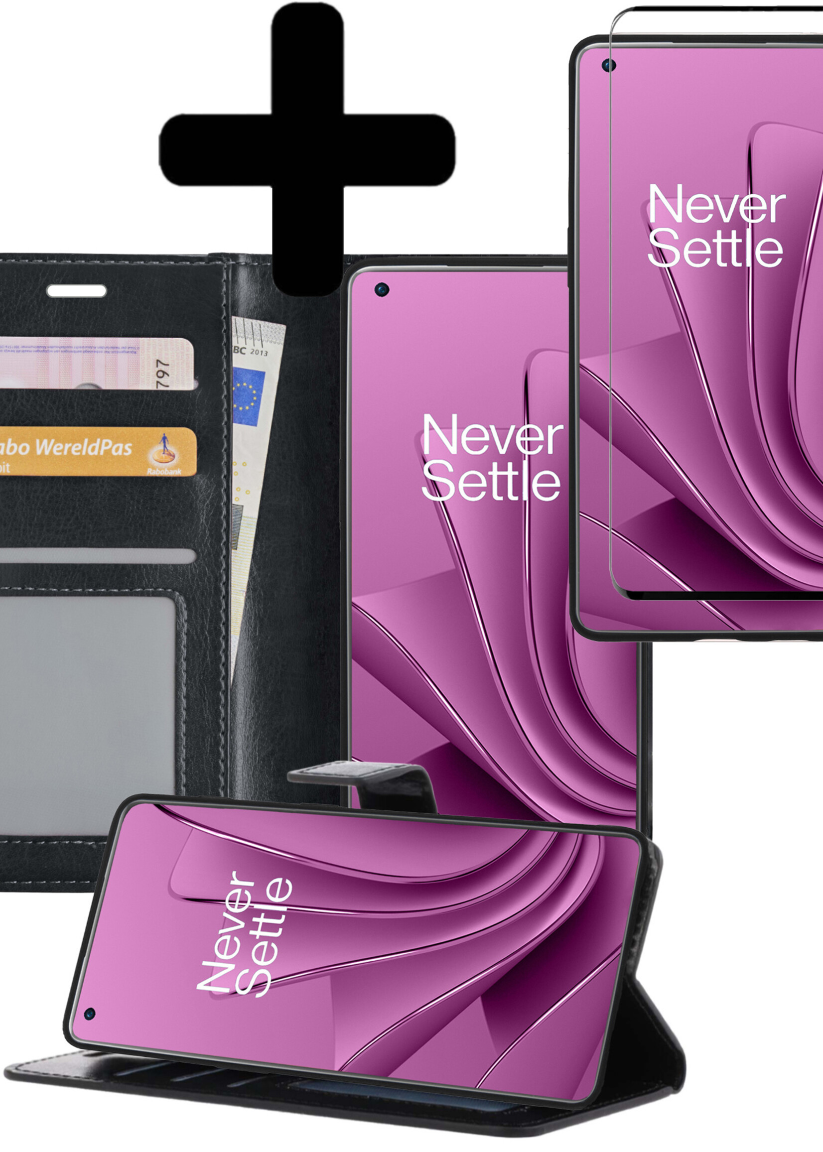 LUQ Hoesje Geschikt voor OnePlus 10 Pro Hoesje Book Case Hoes Wallet Cover Met Screenprotector - Hoes Geschikt voor OnePlus 10 Pro Hoesje Bookcase Hoes - Zwart