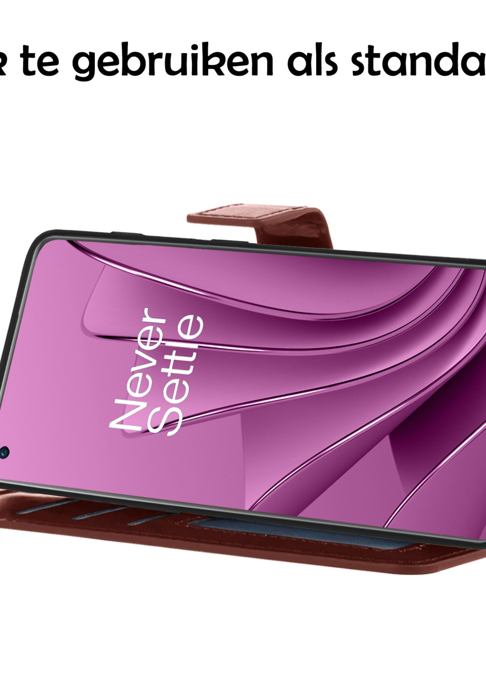 LUQ Hoesje Geschikt voor OnePlus 10 Pro Hoesje Book Case Hoes Wallet Cover Met 2x Screenprotector - Hoes Geschikt voor OnePlus 10 Pro Hoesje Bookcase Hoes - Bruin