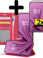 LUQ LUQ OnePlus 10 Pro Hoesje Bookcase Donkerroze Met 2x Screenprotector