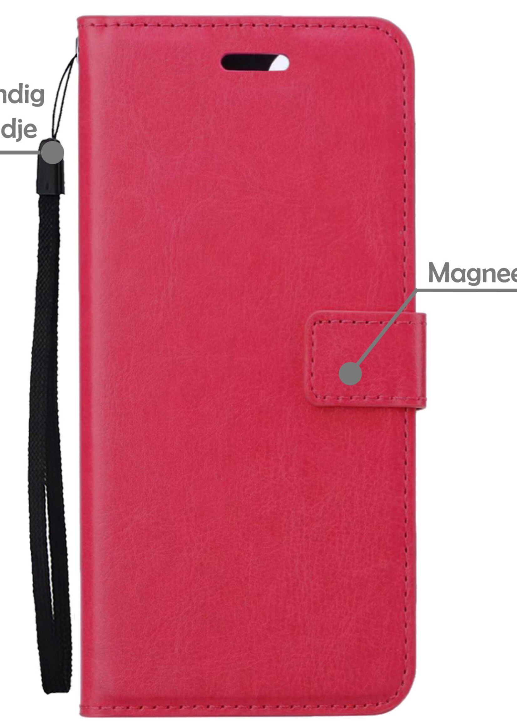 LUQ Hoesje Geschikt voor OnePlus 10 Pro Hoesje Book Case Hoes Wallet Cover Met 2x Screenprotector - Hoes Geschikt voor OnePlus 10 Pro Hoesje Bookcase Hoes - Donkerroze