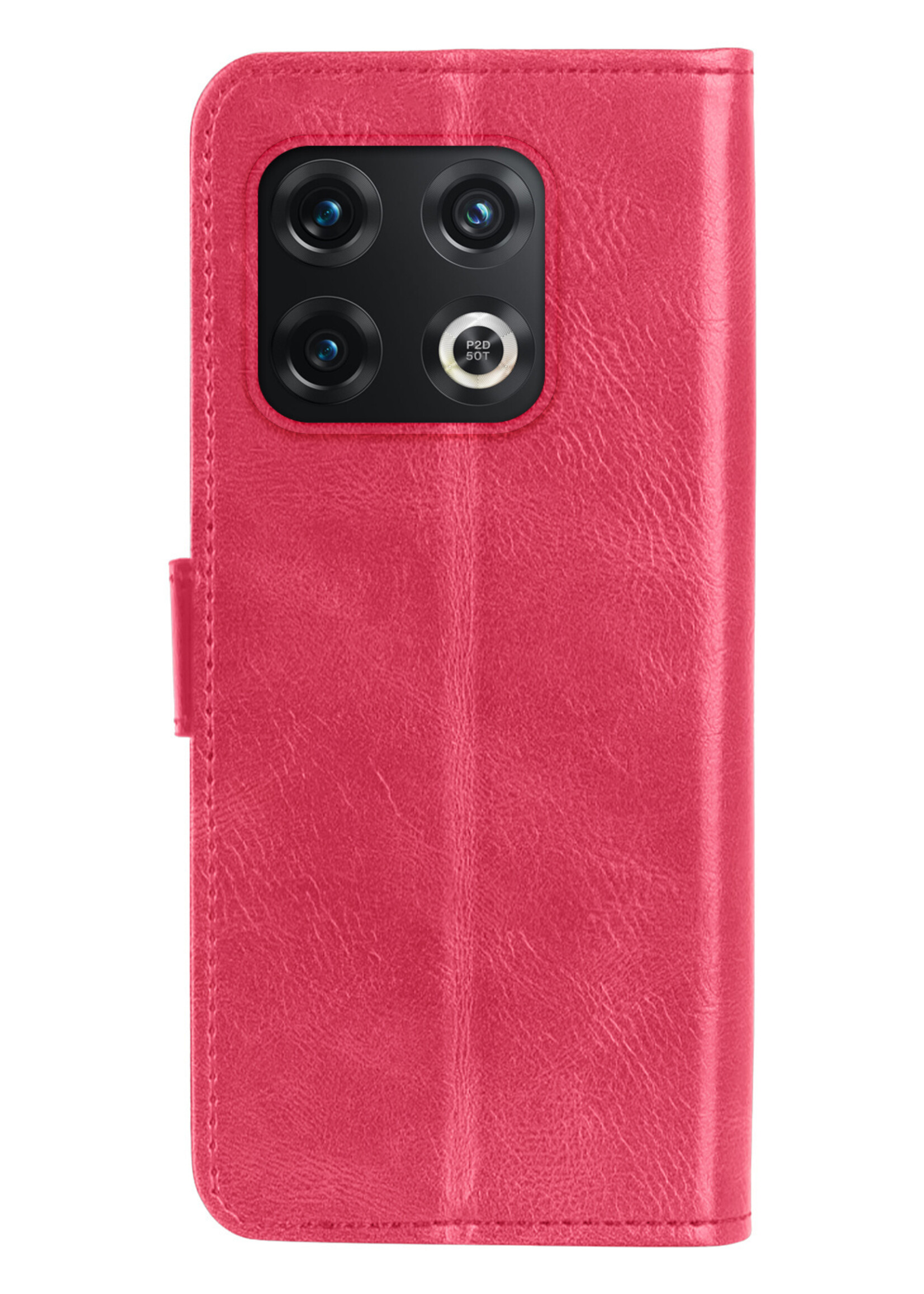 Hoesje Geschikt voor OnePlus 10 Pro Hoesje Book Case Hoes Wallet Cover Met 2x Screenprotector - Hoes Geschikt voor OnePlus 10 Pro Hoesje Bookcase Hoes - Donkerroze