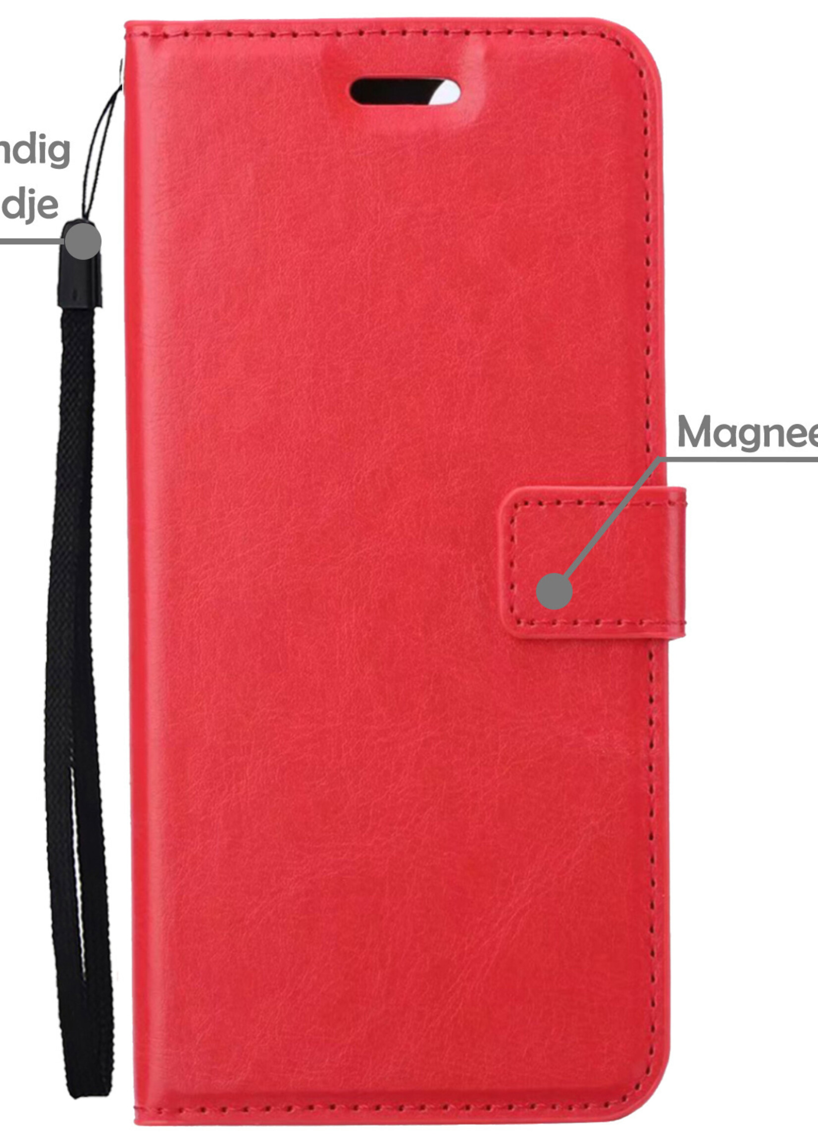 LUQ Hoesje Geschikt voor OnePlus 10 Pro Hoesje Book Case Hoes Wallet Cover Met 2x Screenprotector - Hoes Geschikt voor OnePlus 10 Pro Hoesje Bookcase Hoes - Rood