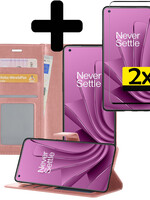 LUQ LUQ OnePlus 10 Pro Hoesje Bookcase Rose Goud Met 2x Screenprotector