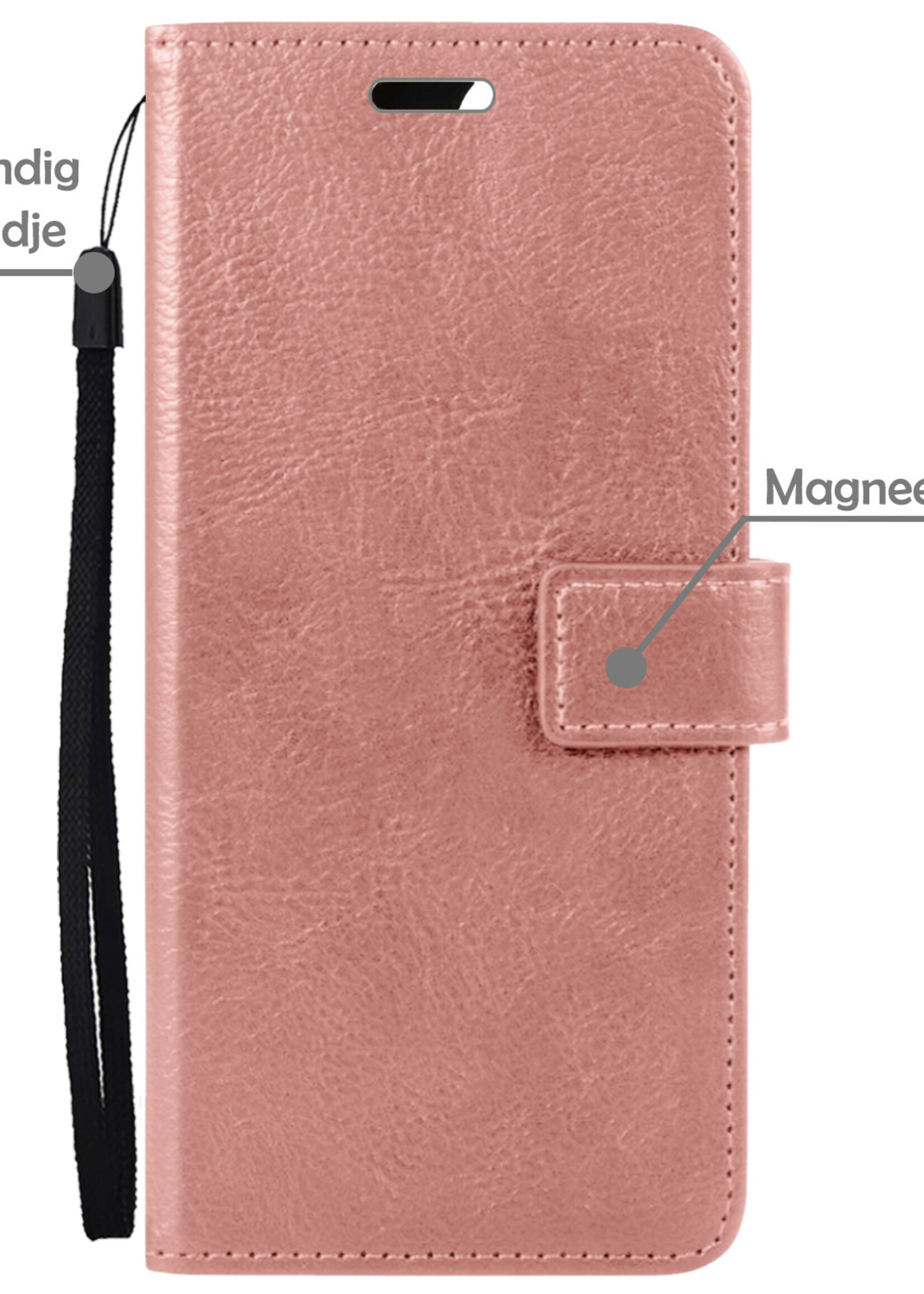 LUQ Hoesje Geschikt voor OnePlus 10 Pro Hoesje Book Case Hoes Wallet Cover Met 2x Screenprotector - Hoes Geschikt voor OnePlus 10 Pro Hoesje Bookcase Hoes - Rosé goud