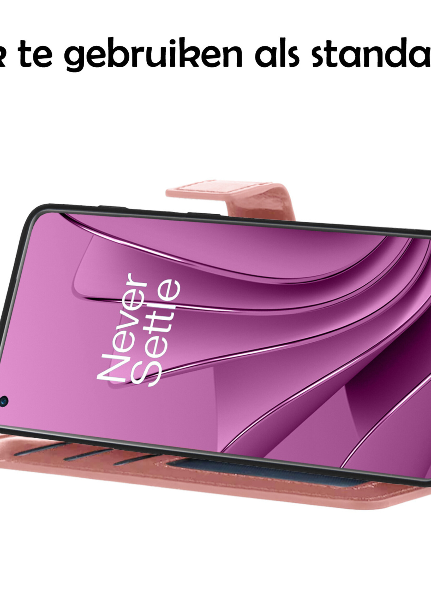 LUQ Hoesje Geschikt voor OnePlus 10 Pro Hoesje Book Case Hoes Wallet Cover Met 2x Screenprotector - Hoes Geschikt voor OnePlus 10 Pro Hoesje Bookcase Hoes - Rosé goud