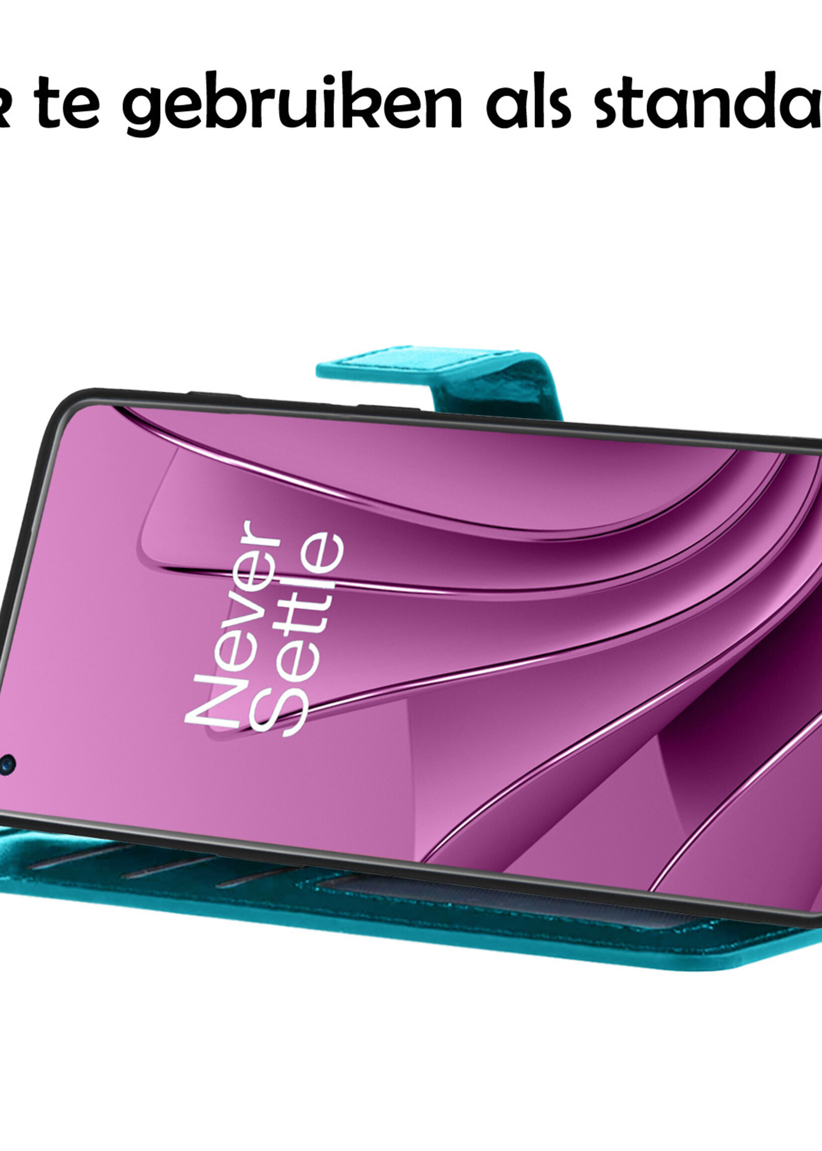 LUQ Hoesje Geschikt voor OnePlus 10 Pro Hoesje Book Case Hoes Wallet Cover Met 2x Screenprotector - Hoes Geschikt voor OnePlus 10 Pro Hoesje Bookcase Hoes - Turquoise