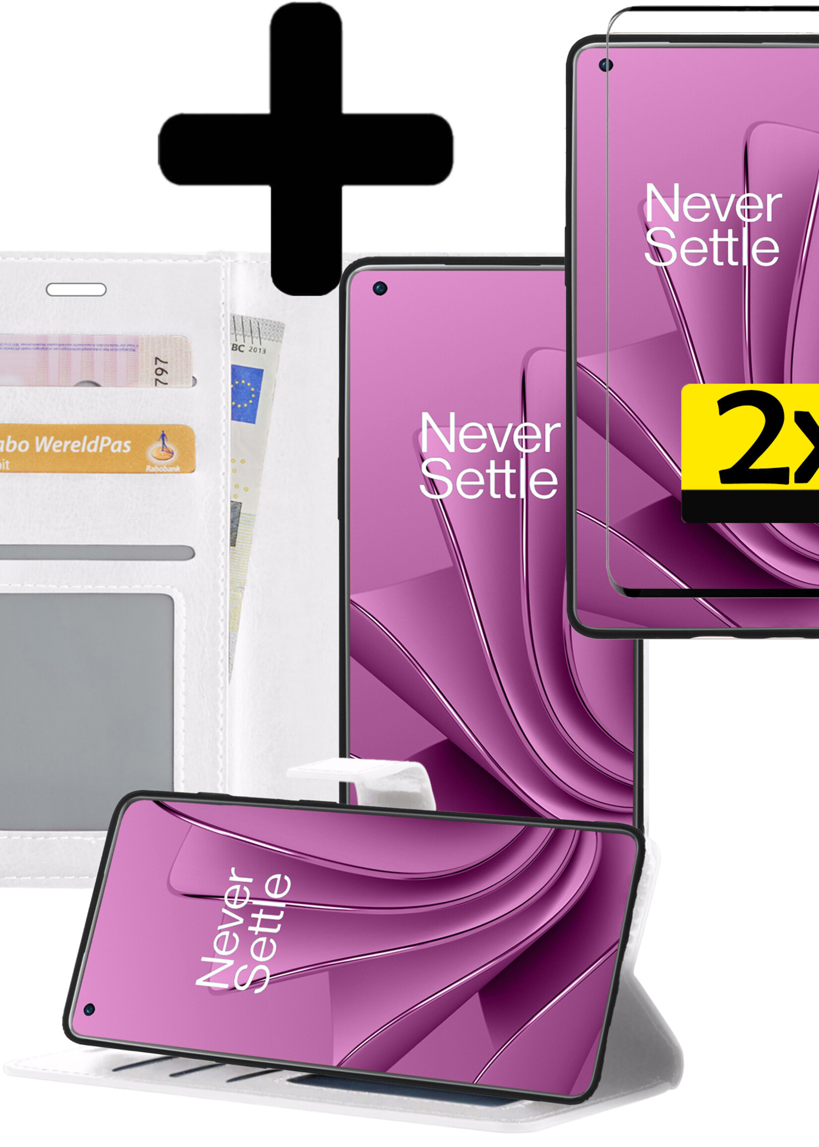 LUQ Hoesje Geschikt voor OnePlus 10 Pro Hoesje Book Case Hoes Wallet Cover Met 2x Screenprotector - Hoes Geschikt voor OnePlus 10 Pro Hoesje Bookcase Hoes - Wit