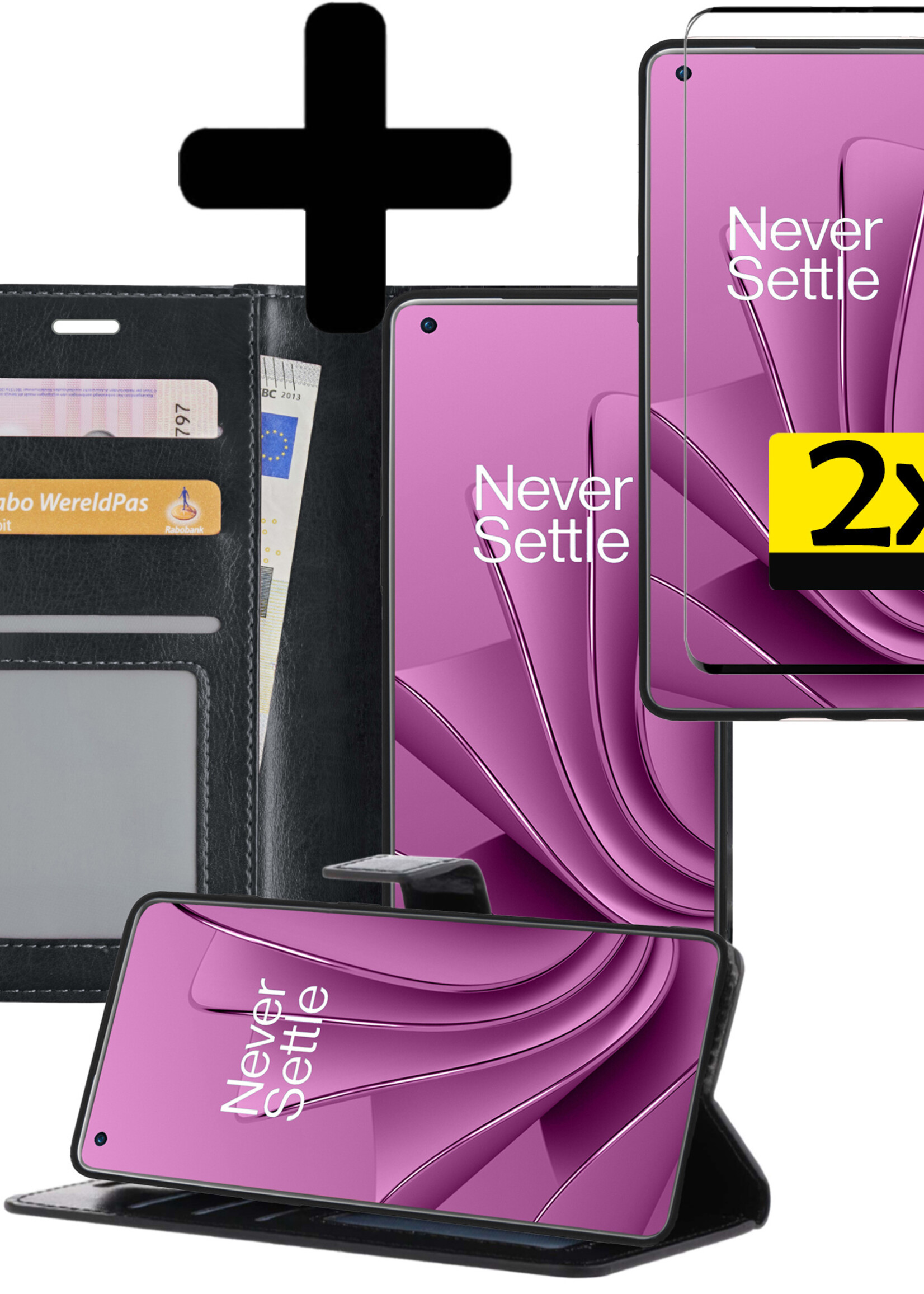 LUQ Hoesje Geschikt voor OnePlus 10 Pro Hoesje Book Case Hoes Wallet Cover Met 2x Screenprotector - Hoes Geschikt voor OnePlus 10 Pro Hoesje Bookcase Hoes - Zwart