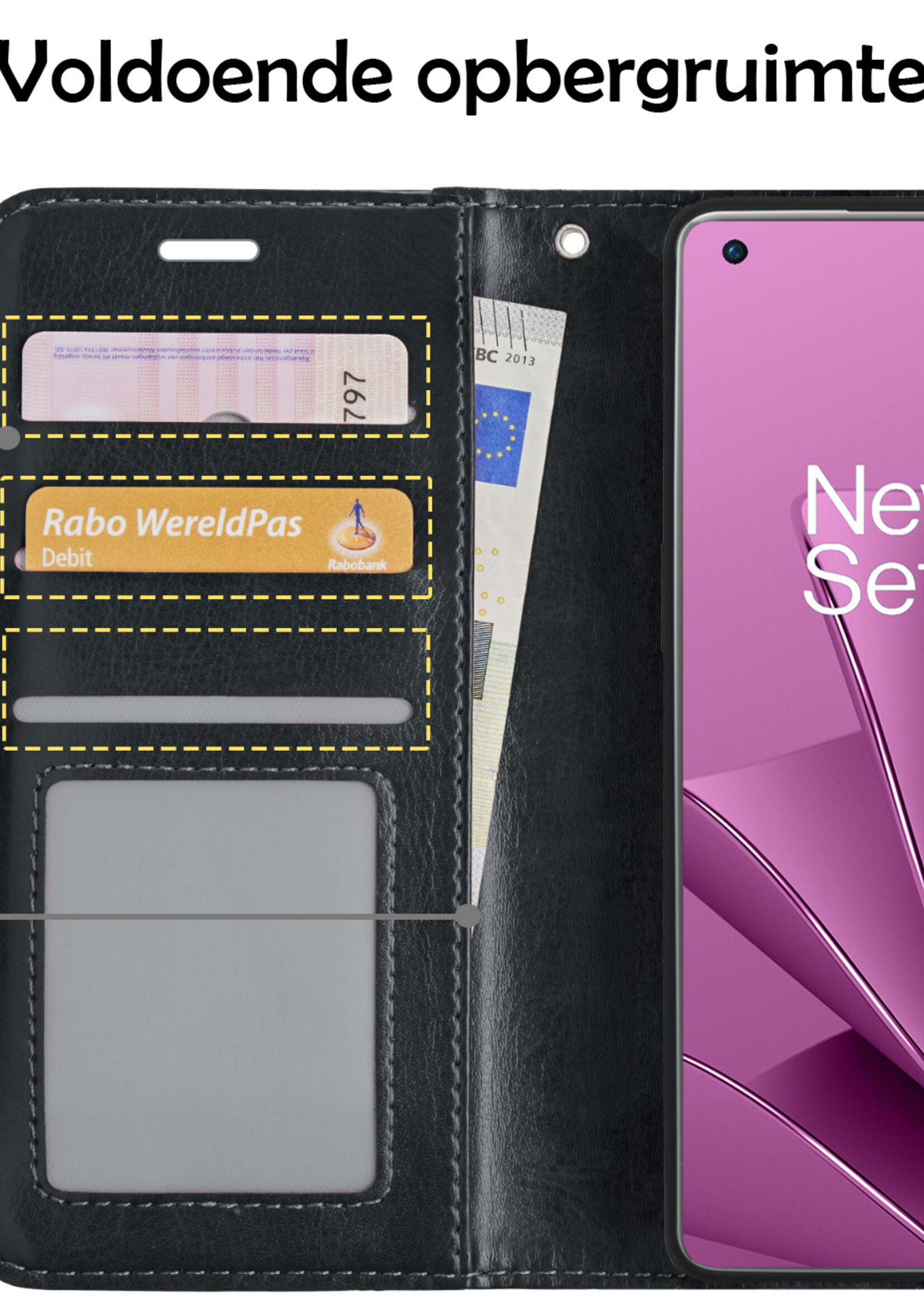 LUQ Hoesje Geschikt voor OnePlus 10 Pro Hoesje Book Case Hoes Wallet Cover Met 2x Screenprotector - Hoes Geschikt voor OnePlus 10 Pro Hoesje Bookcase Hoes - Zwart