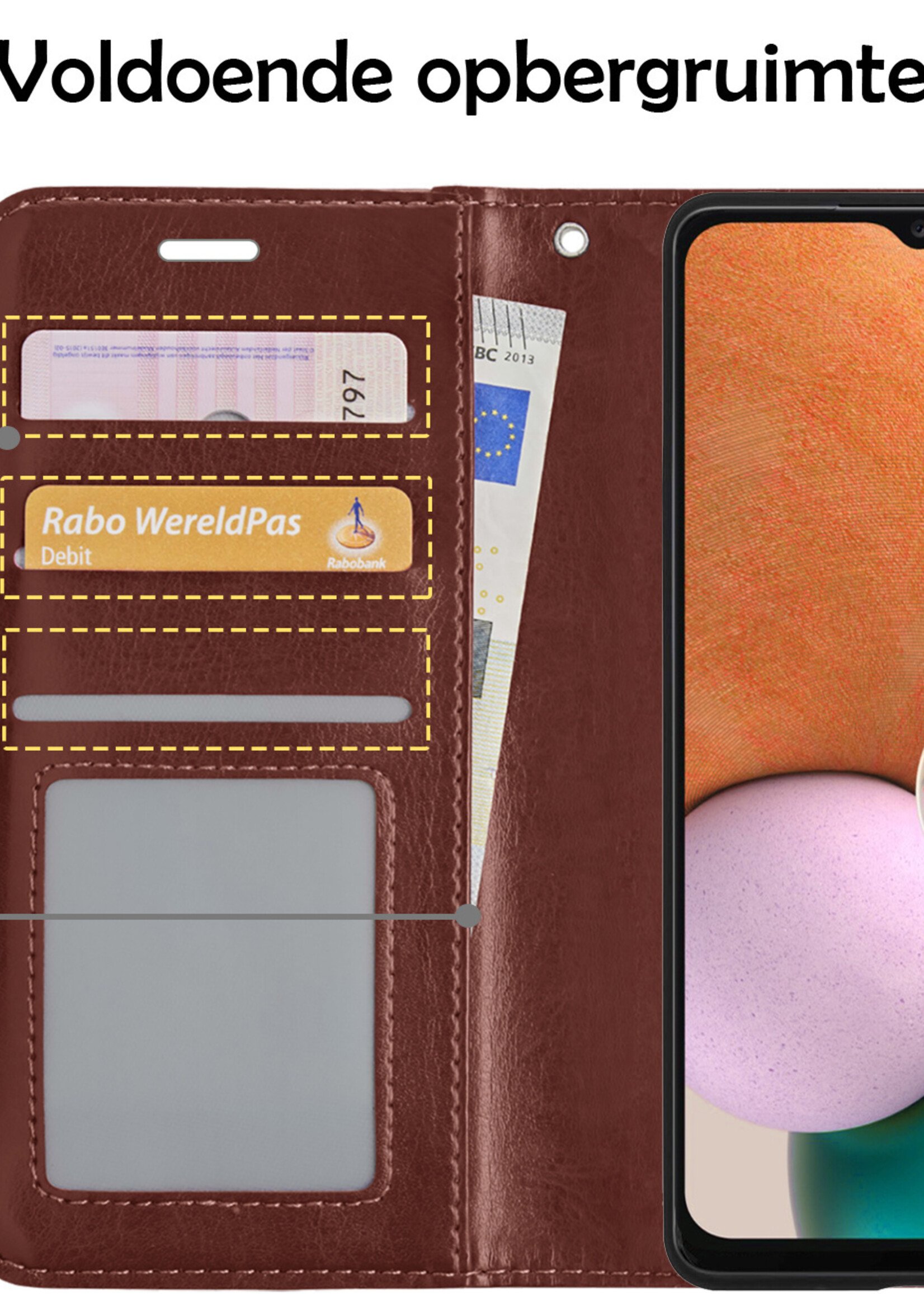 LUQ Hoesje Geschikt voor Samsung A13 5G Hoesje Book Case Hoes Wallet Cover - Hoes Geschikt voor Samsung Galaxy A13 5G Hoesje Bookcase Hoes - Bruin