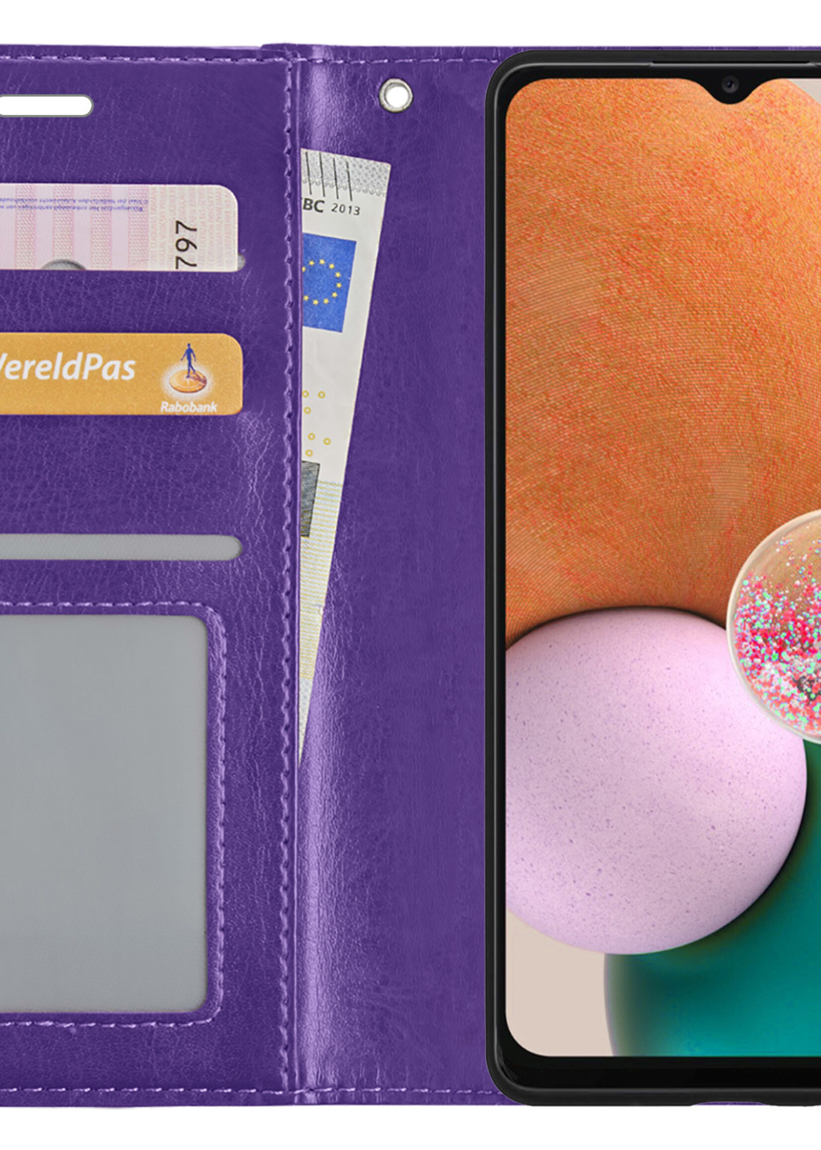 LUQ Hoesje Geschikt voor Samsung A13 5G Hoesje Book Case Hoes Wallet Cover - Hoes Geschikt voor Samsung Galaxy A13 5G Hoesje Bookcase Hoes - Paars