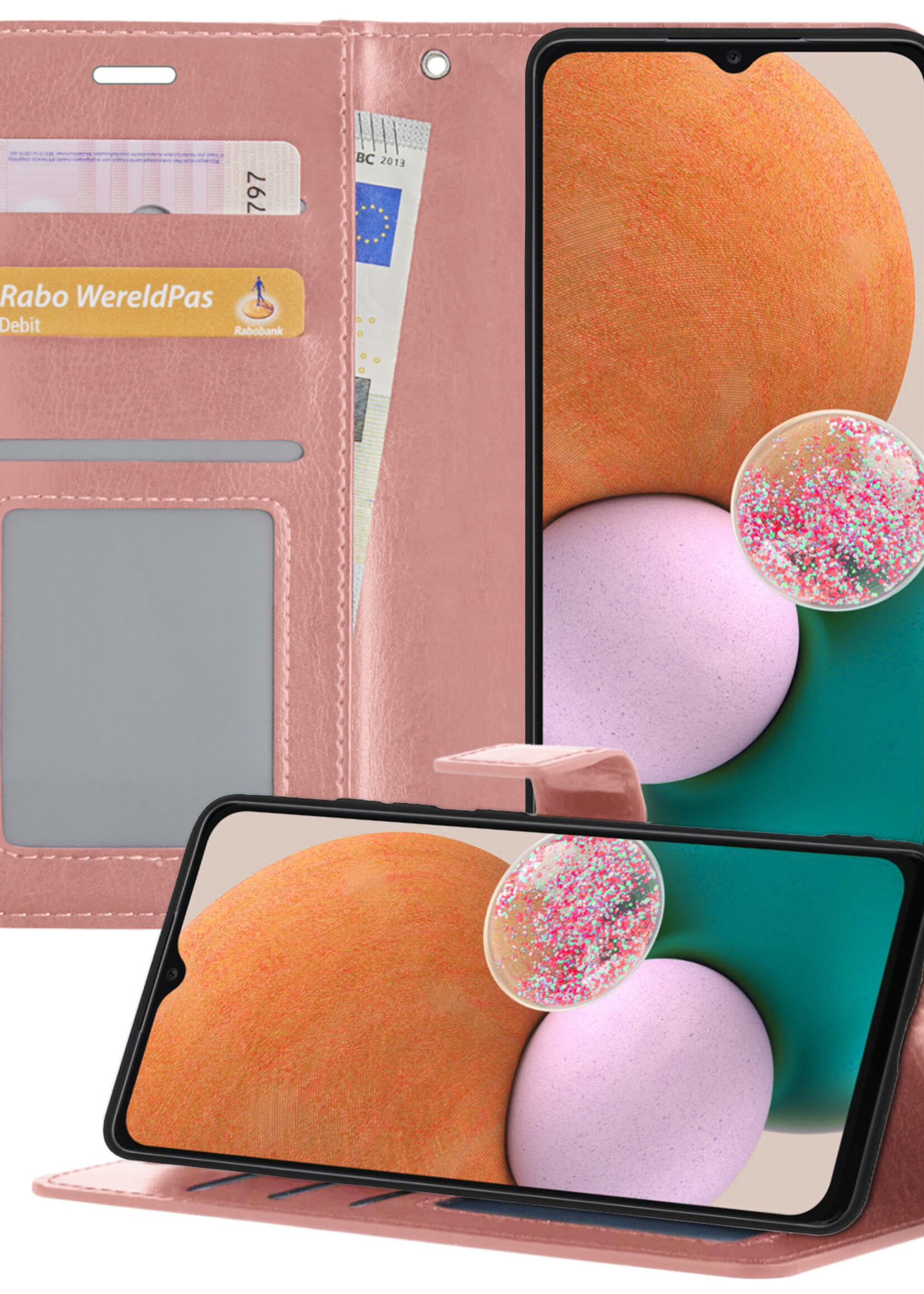 LUQ Hoesje Geschikt voor Samsung A13 5G Hoesje Book Case Hoes Wallet Cover - Hoes Geschikt voor Samsung Galaxy A13 5G Hoesje Bookcase Hoes - Rosé goud
