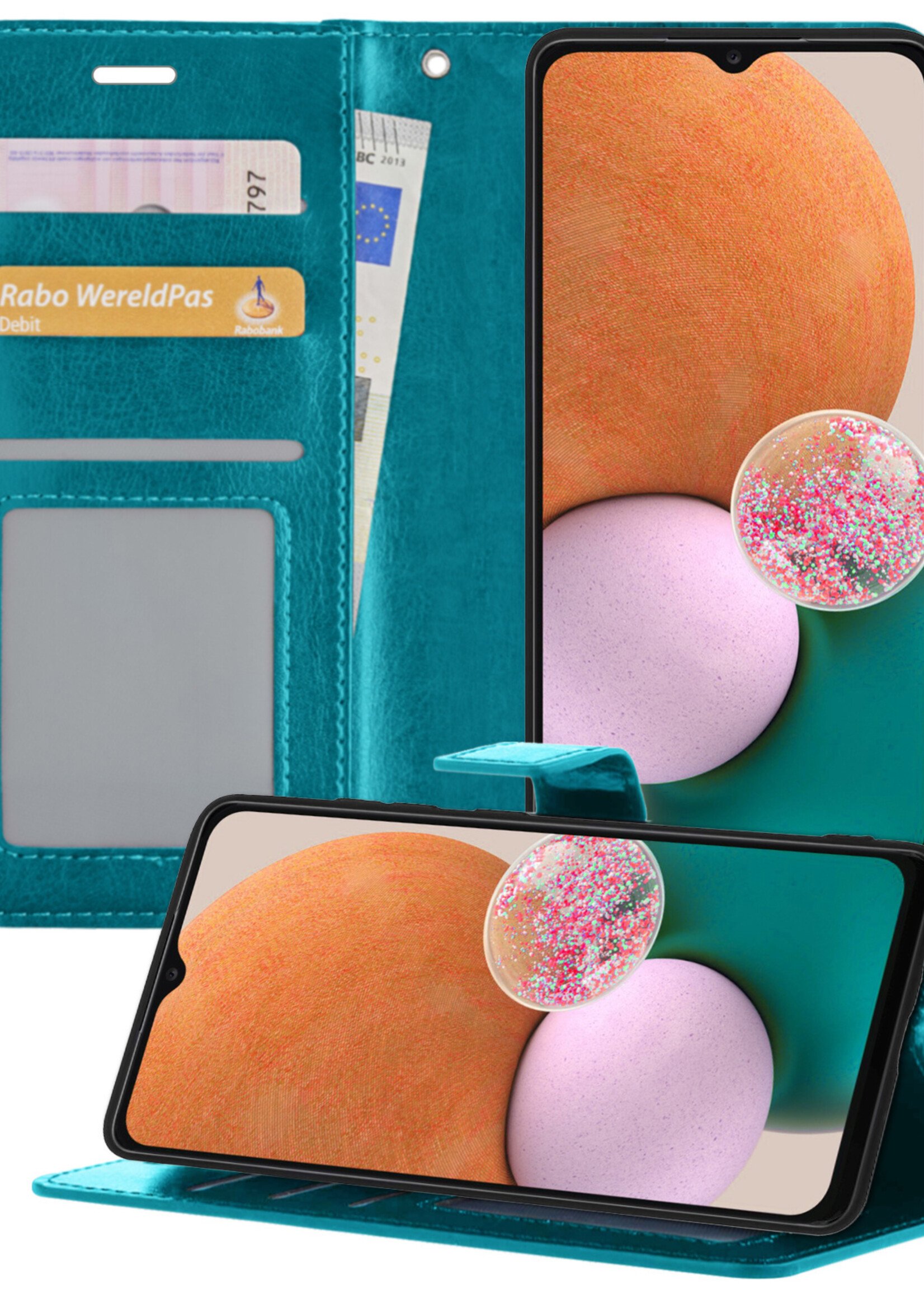 LUQ Hoesje Geschikt voor Samsung A13 5G Hoesje Book Case Hoes Wallet Cover - Hoes Geschikt voor Samsung Galaxy A13 5G Hoesje Bookcase Hoes - Turquoise