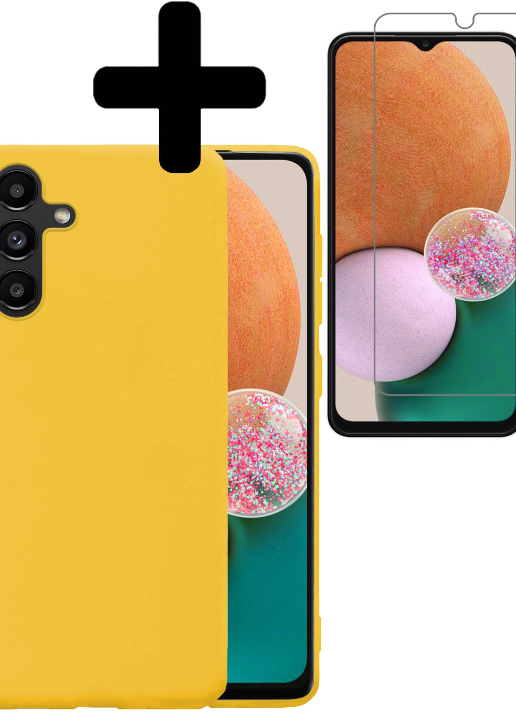 LUQ Hoesje Geschikt voor Samsung A13 5G Hoesje Siliconen Case Met Screenprotector - Hoes Geschikt voor Samsung Galaxy A13 5G Hoes Siliconen - Geel