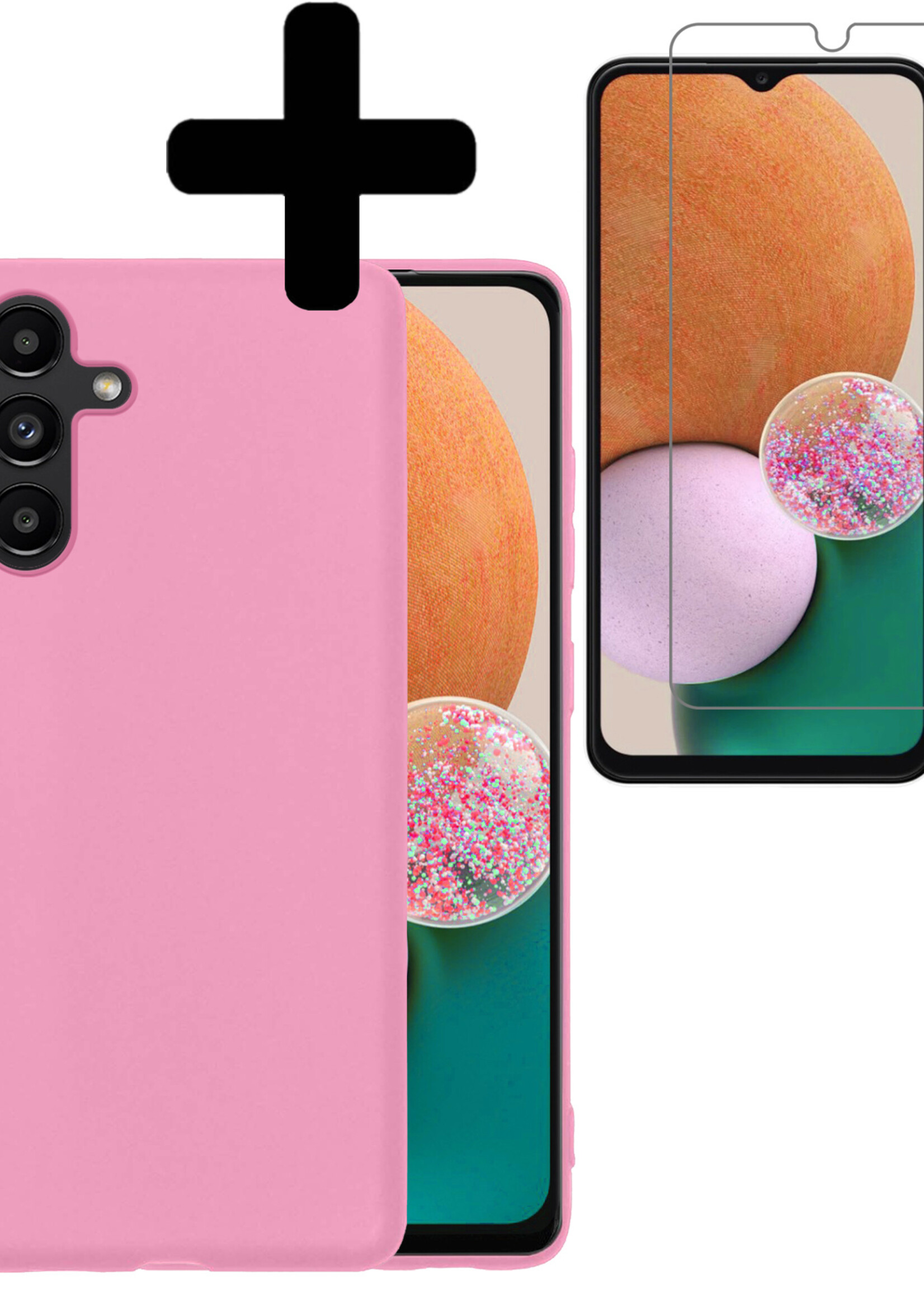 LUQ Hoesje Geschikt voor Samsung A13 5G Hoesje Siliconen Case Met Screenprotector - Hoes Geschikt voor Samsung Galaxy A13 5G Hoes Siliconen - Lichtroze