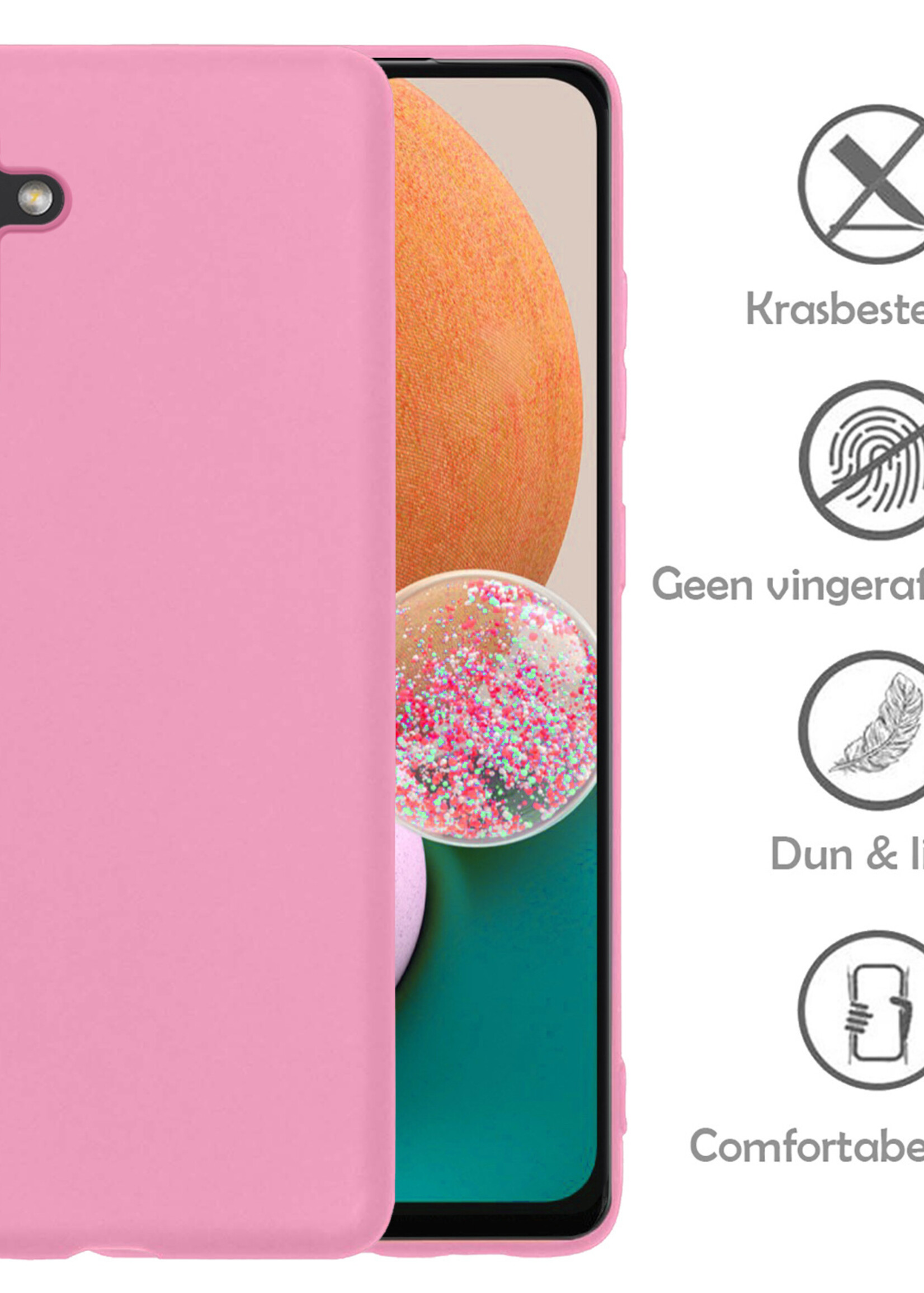 LUQ Hoesje Geschikt voor Samsung A13 5G Hoesje Siliconen Case Met Screenprotector - Hoes Geschikt voor Samsung Galaxy A13 5G Hoes Siliconen - Lichtroze