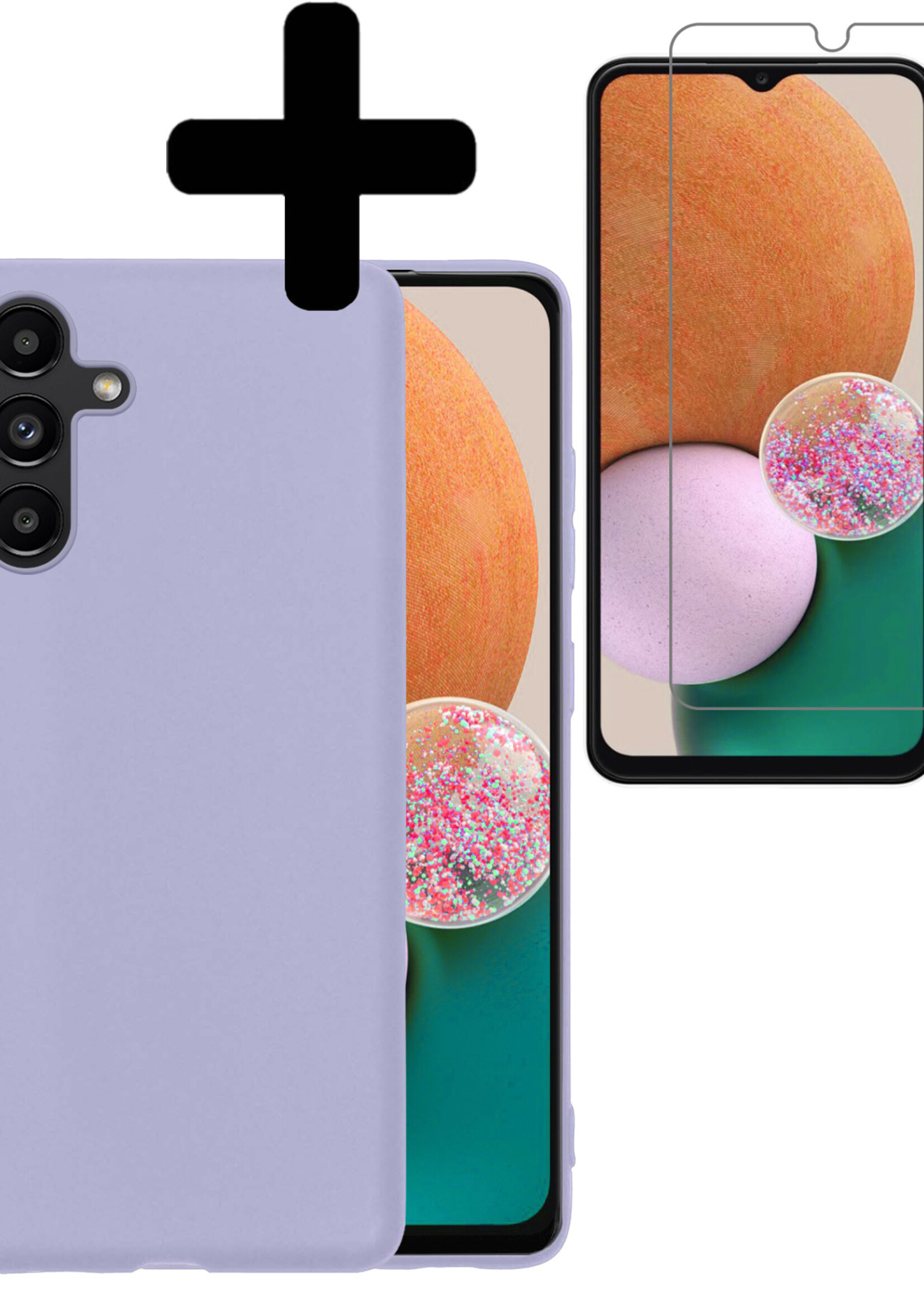 LUQ Hoesje Geschikt voor Samsung A13 5G Hoesje Siliconen Case Met Screenprotector - Hoes Geschikt voor Samsung Galaxy A13 5G Hoes Siliconen - Lila