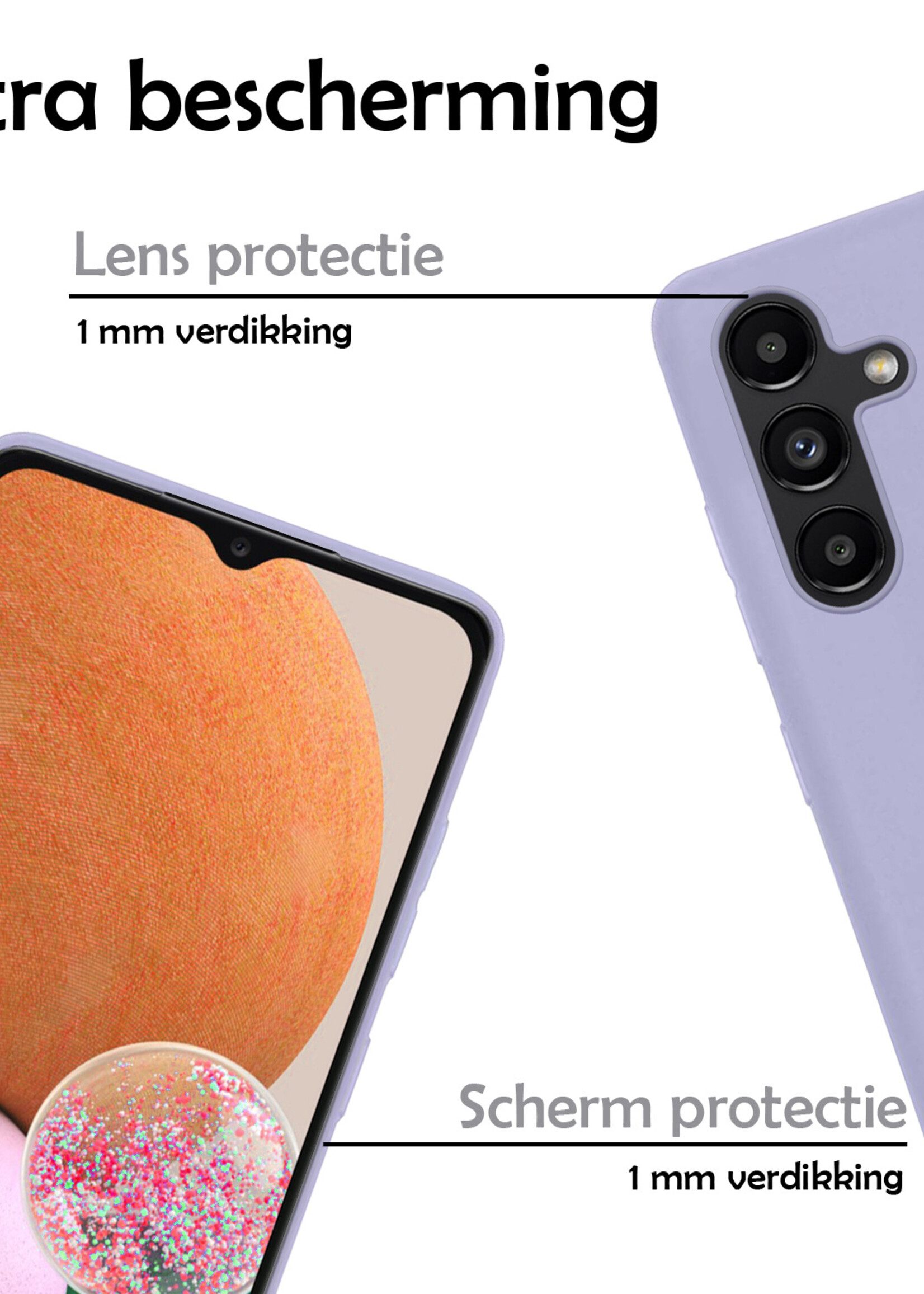 LUQ Hoesje Geschikt voor Samsung A13 5G Hoesje Siliconen Case Met Screenprotector - Hoes Geschikt voor Samsung Galaxy A13 5G Hoes Siliconen - Lila