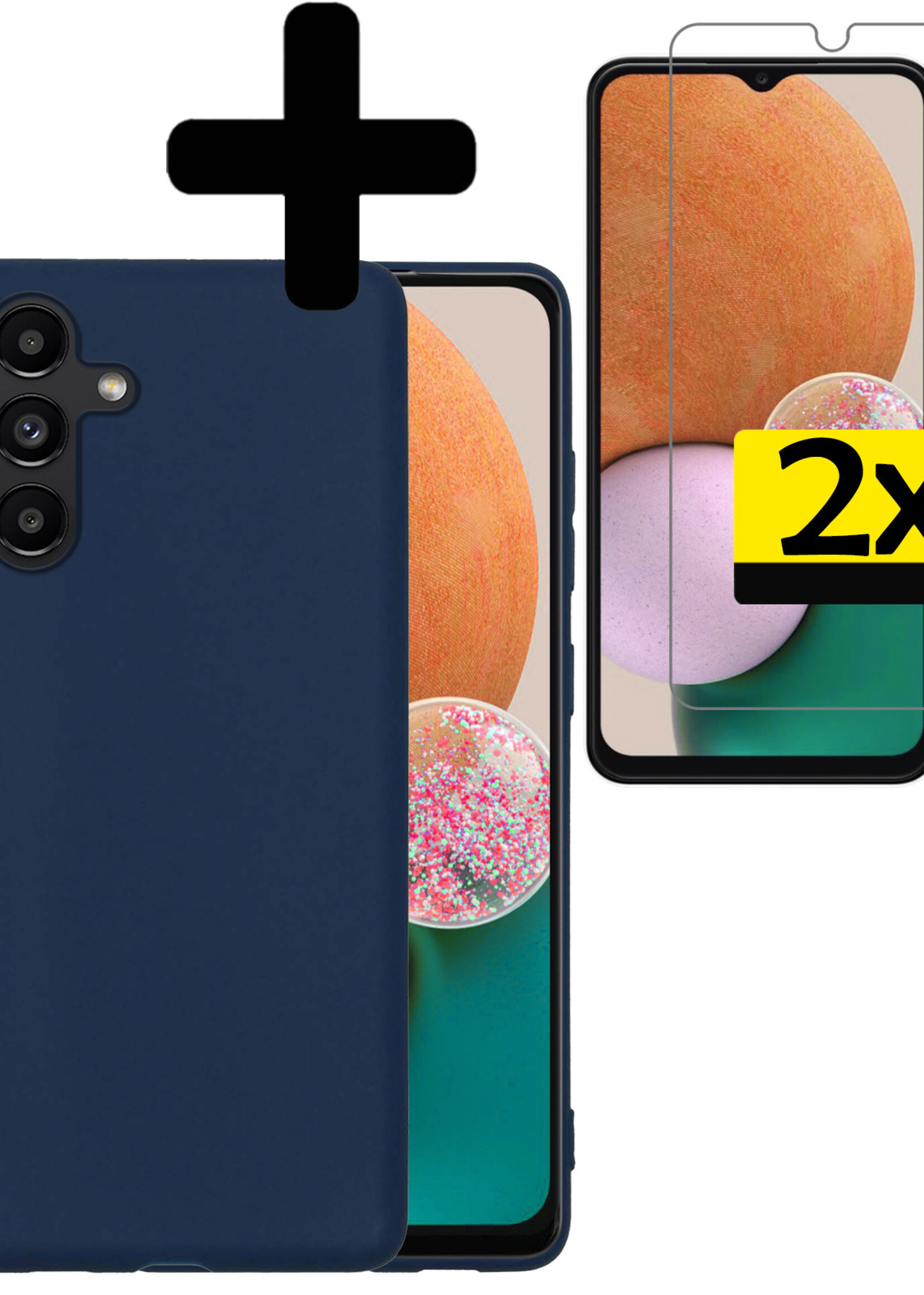 LUQ Hoesje Geschikt voor Samsung A13 5G Hoesje Siliconen Case Met 2x Screenprotector - Hoes Geschikt voor Samsung Galaxy A13 5G Hoes Siliconen - Donkerblauw