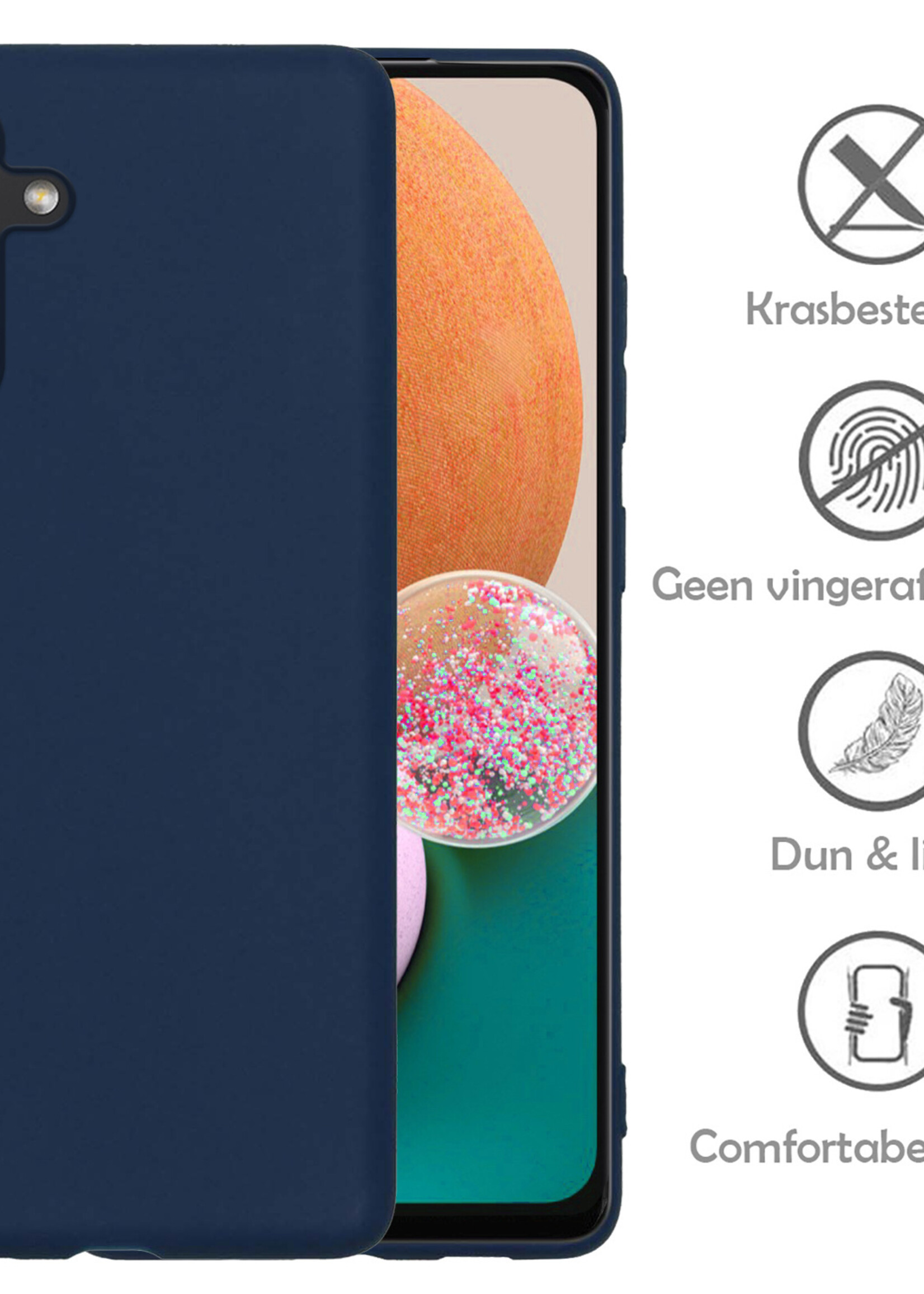 LUQ Hoesje Geschikt voor Samsung A13 5G Hoesje Siliconen Case Met 2x Screenprotector - Hoes Geschikt voor Samsung Galaxy A13 5G Hoes Siliconen - Donkerblauw