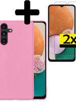 LUQ LUQ Samsung Galaxy A13 5G Hoesje Siliconen Met 2x Screenprotector - Lichtroze