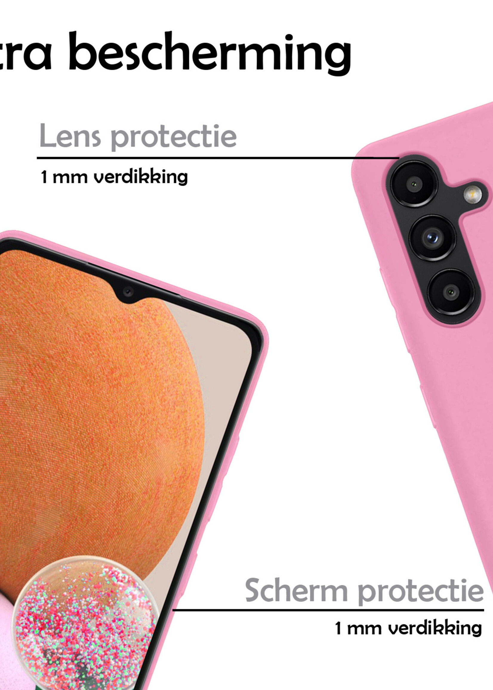LUQ Hoesje Geschikt voor Samsung A13 5G Hoesje Siliconen Case Met 2x Screenprotector - Hoes Geschikt voor Samsung Galaxy A13 5G Hoes Siliconen - Lichtroze