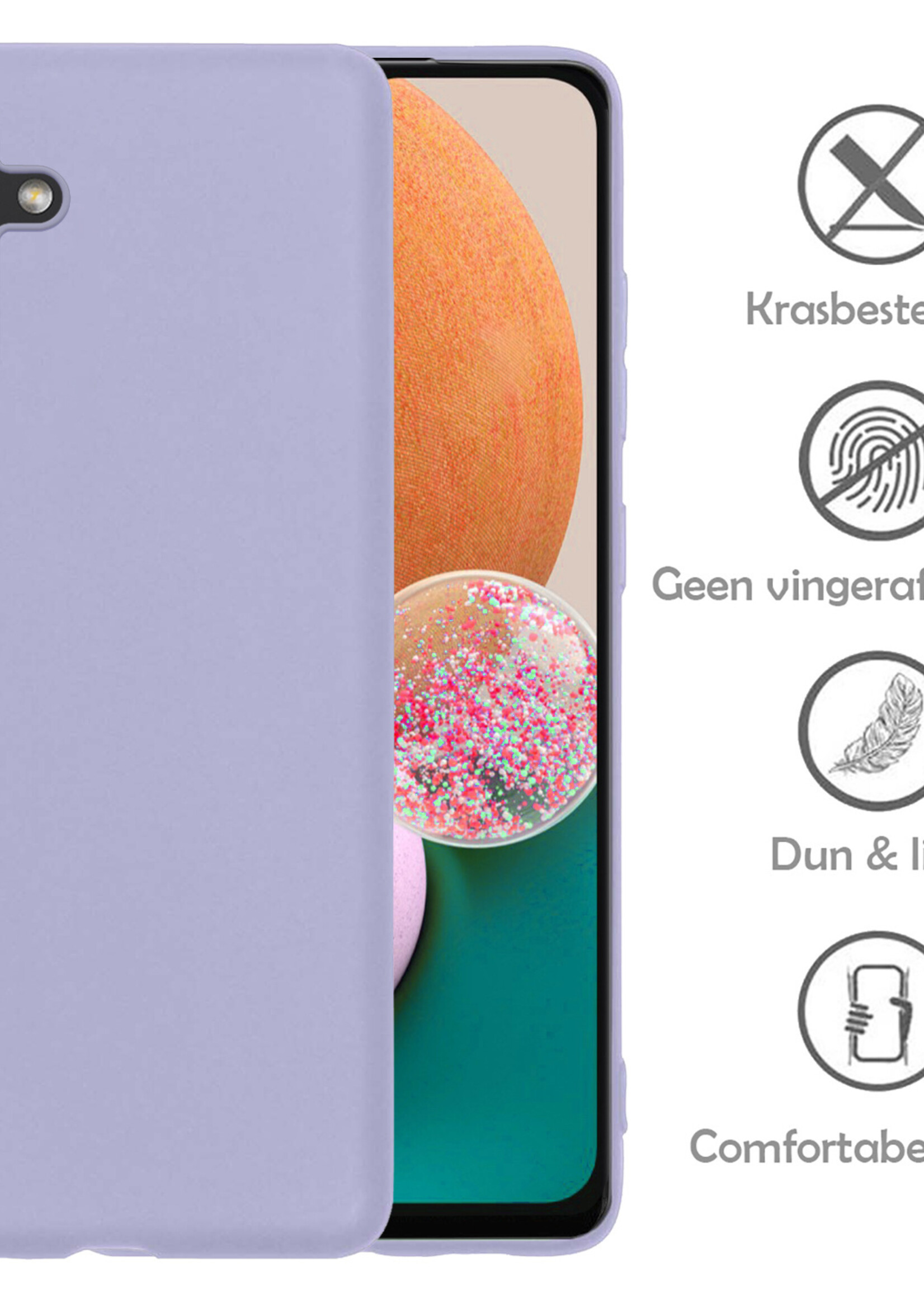 LUQ Hoesje Geschikt voor Samsung A13 5G Hoesje Siliconen Case Met 2x Screenprotector - Hoes Geschikt voor Samsung Galaxy A13 5G Hoes Siliconen - Lila