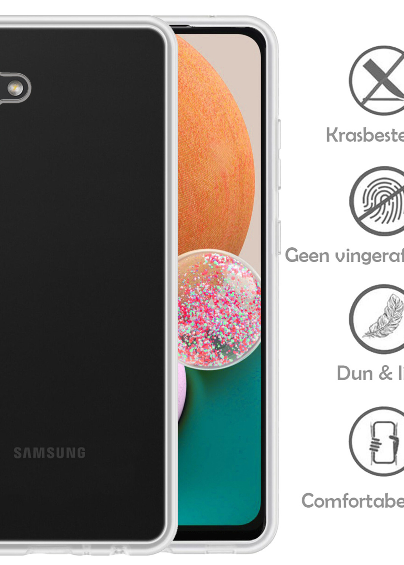 LUQ Hoesje Geschikt voor Samsung A13 5G Hoesje Siliconen Case Met 2x Screenprotector - Hoes Geschikt voor Samsung Galaxy A13 5G Hoes Siliconen - Transparant