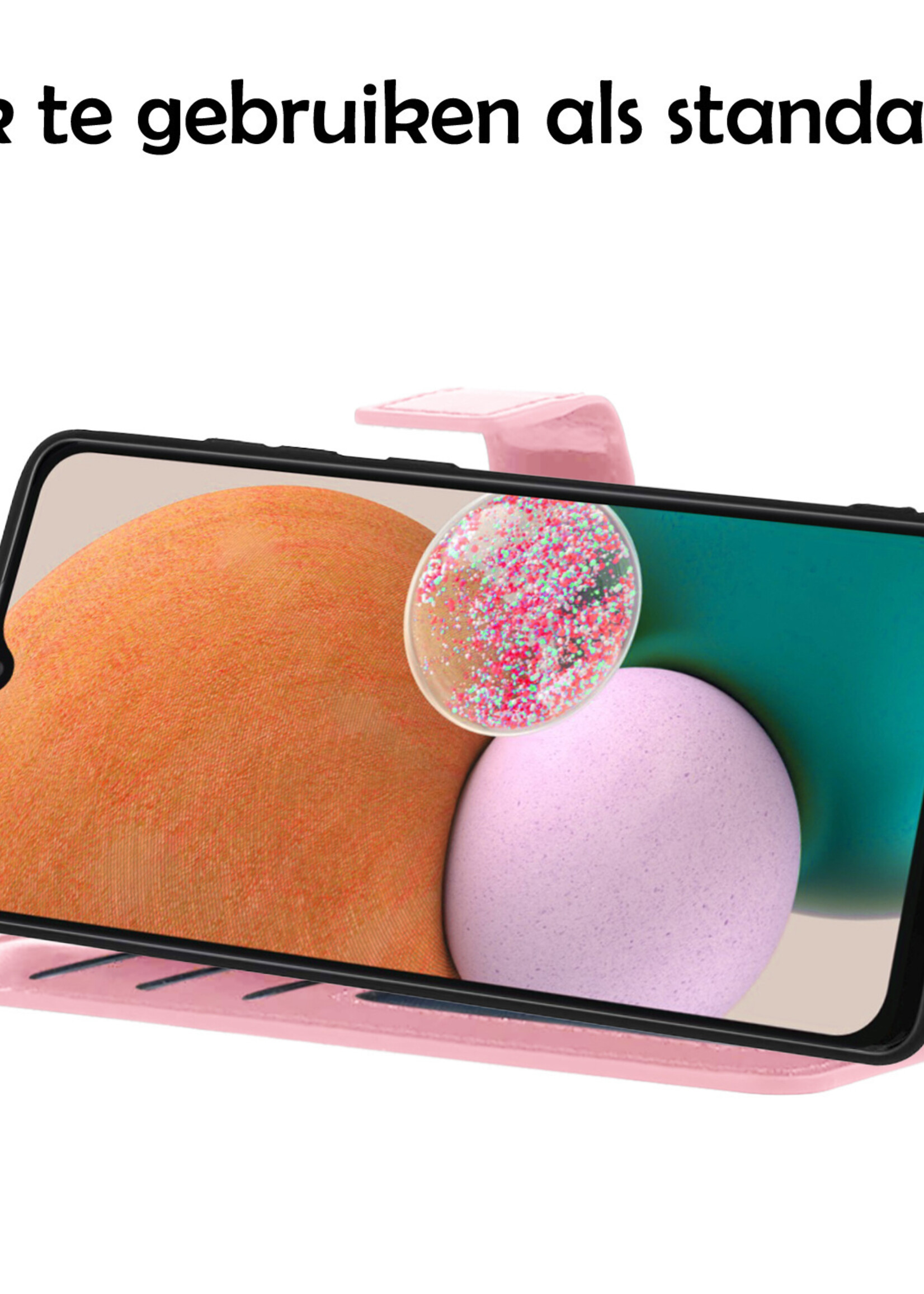 LUQ Hoesje Geschikt voor Samsung A13 5G Hoesje Book Case Hoes Wallet Cover Met Screenprotector - Hoes Geschikt voor Samsung Galaxy A13 5G Hoesje Bookcase Hoes - Lichtroze