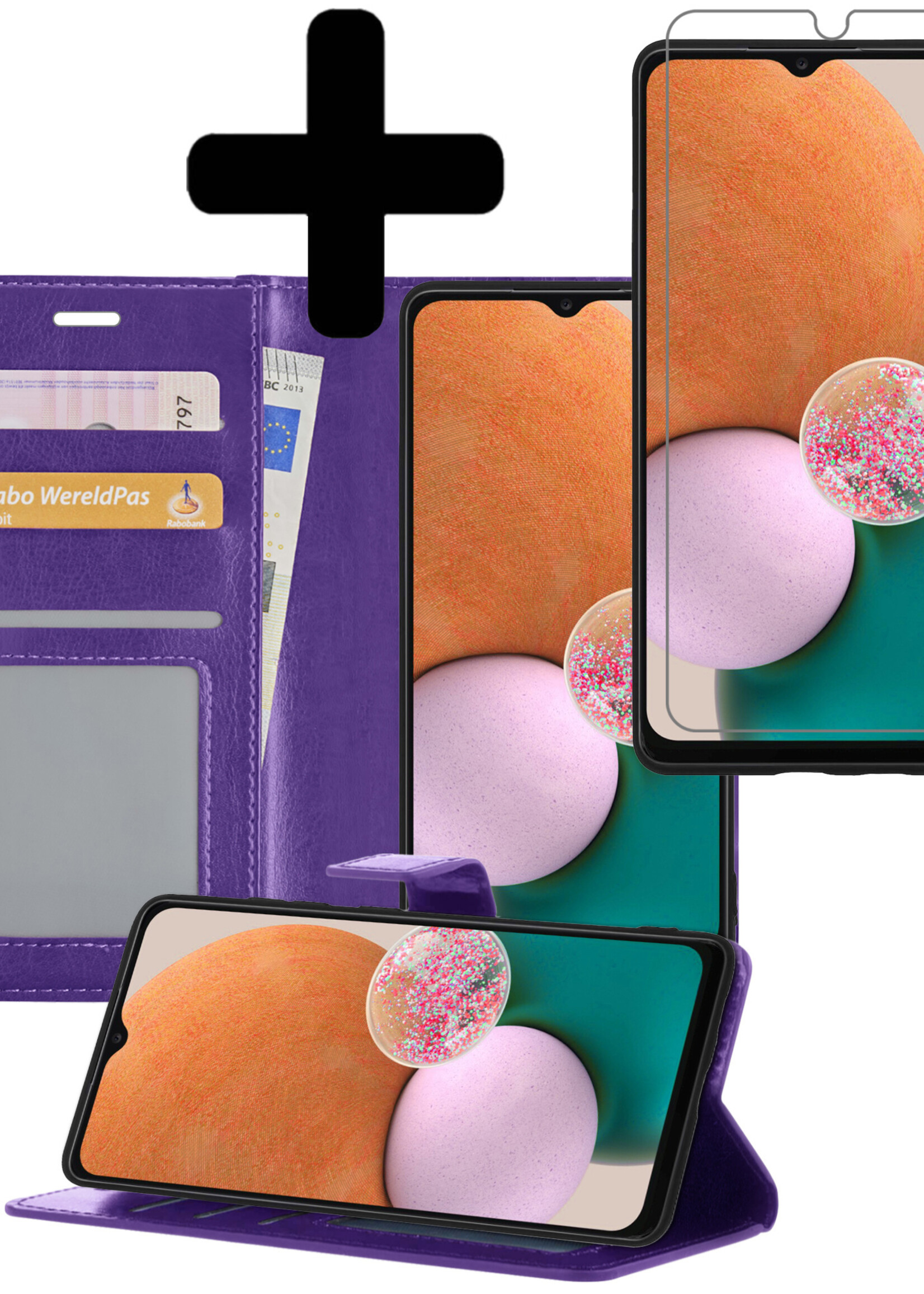 LUQ Hoesje Geschikt voor Samsung A13 5G Hoesje Book Case Hoes Wallet Cover Met Screenprotector - Hoes Geschikt voor Samsung Galaxy A13 5G Hoesje Bookcase Hoes - Paars