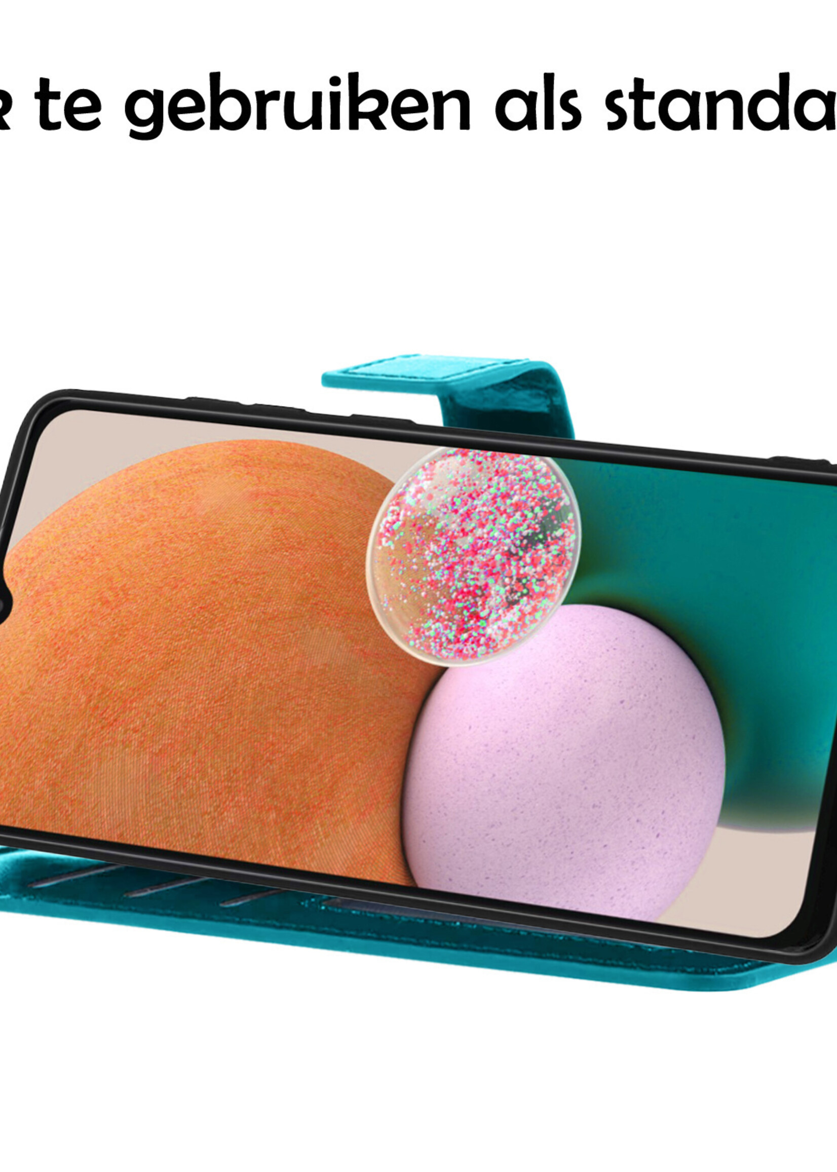 LUQ Hoesje Geschikt voor Samsung A13 5G Hoesje Book Case Hoes Wallet Cover Met Screenprotector - Hoes Geschikt voor Samsung Galaxy A13 5G Hoesje Bookcase Hoes - Turquoise