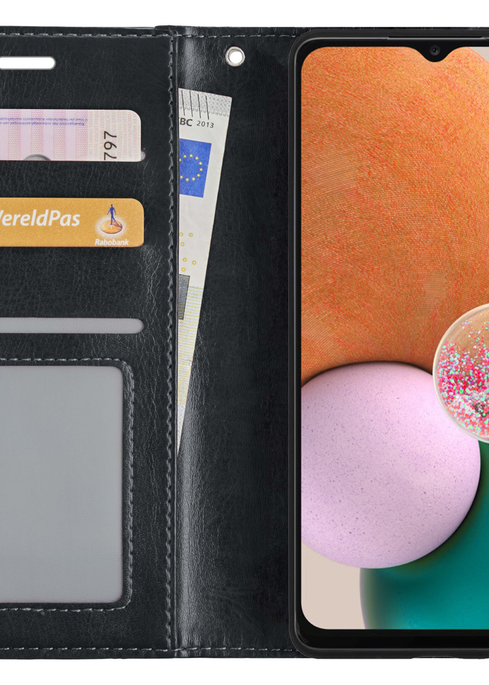 LUQ Hoesje Geschikt voor Samsung A13 5G Hoesje Book Case Hoes Wallet Cover Met Screenprotector - Hoes Geschikt voor Samsung Galaxy A13 5G Hoesje Bookcase Hoes - Zwart