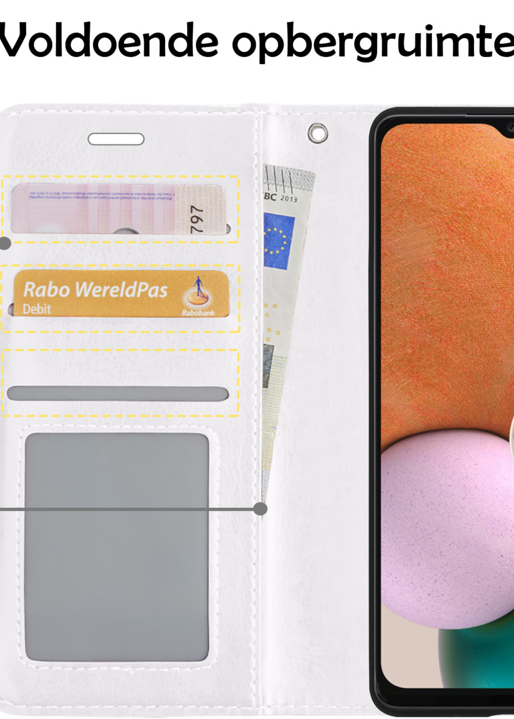 LUQ Hoesje Geschikt voor Samsung A13 5G Hoesje Book Case Hoes Wallet Cover Met 2x Screenprotector - Hoes Geschikt voor Samsung Galaxy A13 5G Hoesje Bookcase Hoes - Wit