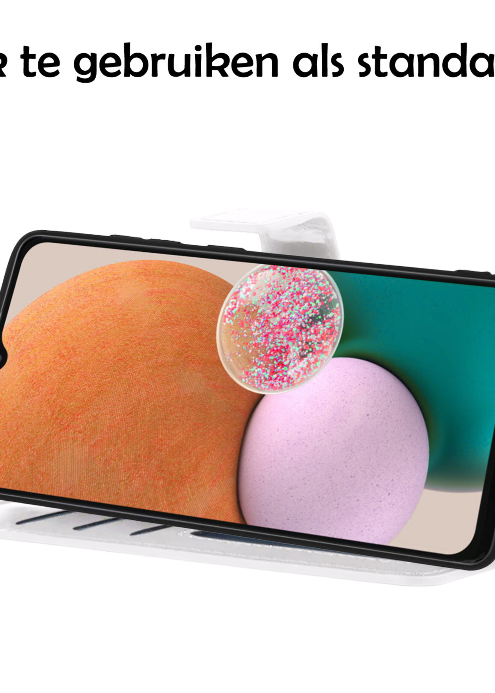 LUQ Hoesje Geschikt voor Samsung A13 5G Hoesje Book Case Hoes Wallet Cover Met 2x Screenprotector - Hoes Geschikt voor Samsung Galaxy A13 5G Hoesje Bookcase Hoes - Wit