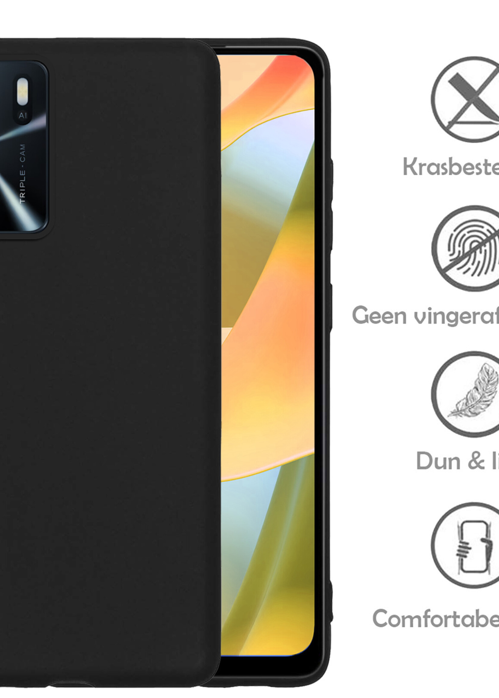 LUQ Hoesje Geschikt voor OPPO A16 Hoesje Siliconen Case - Hoes Geschikt voor OPPO A16 Hoes Siliconen - Zwart