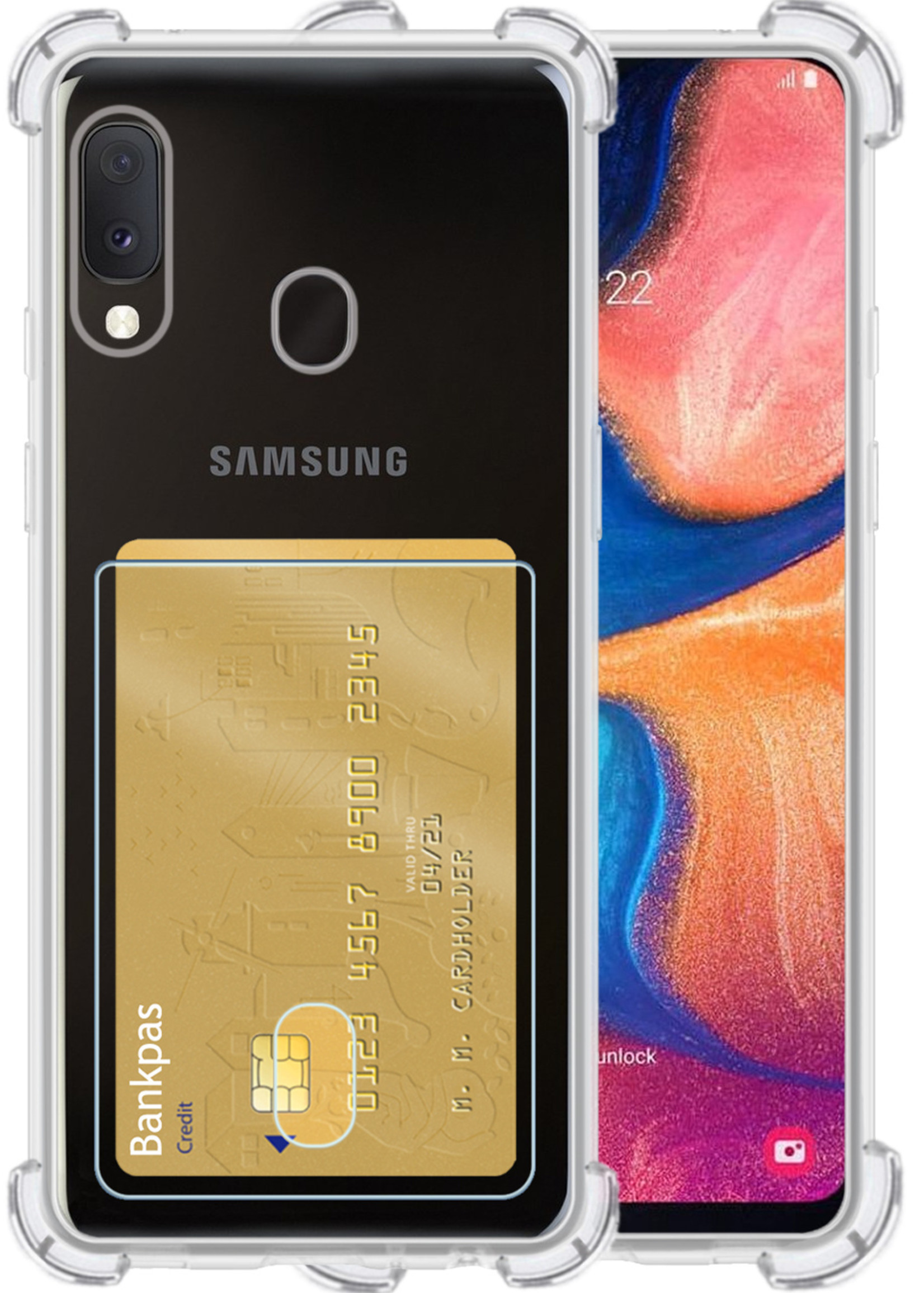 LUQ Hoesje Geschikt voor Samsung A20e Hoesje Case Pashouder Cover Siliconen - Hoes Geschikt voor Samsung Galaxy A20e Hoesje Met Kaarthouder - Transparant