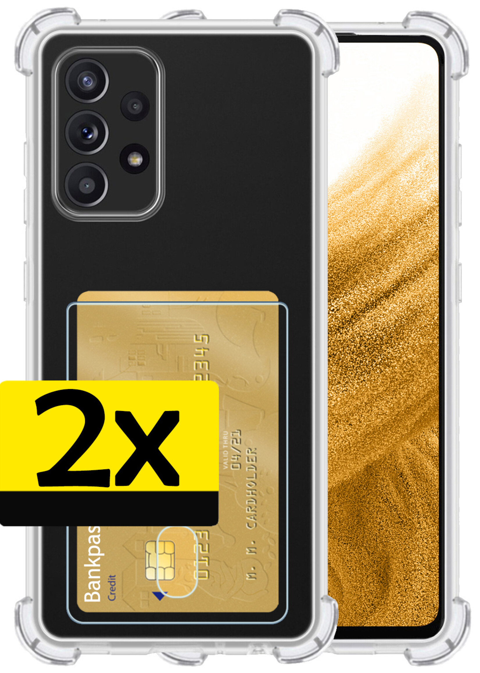 LUQ Hoesje Geschikt voor Samsung A53 Hoesje Case Pashouder Cover Siliconen - Hoes Geschikt voor Samsung Galaxy A53 Hoesje Met Kaarthouder - Transparant - 2 Stuks