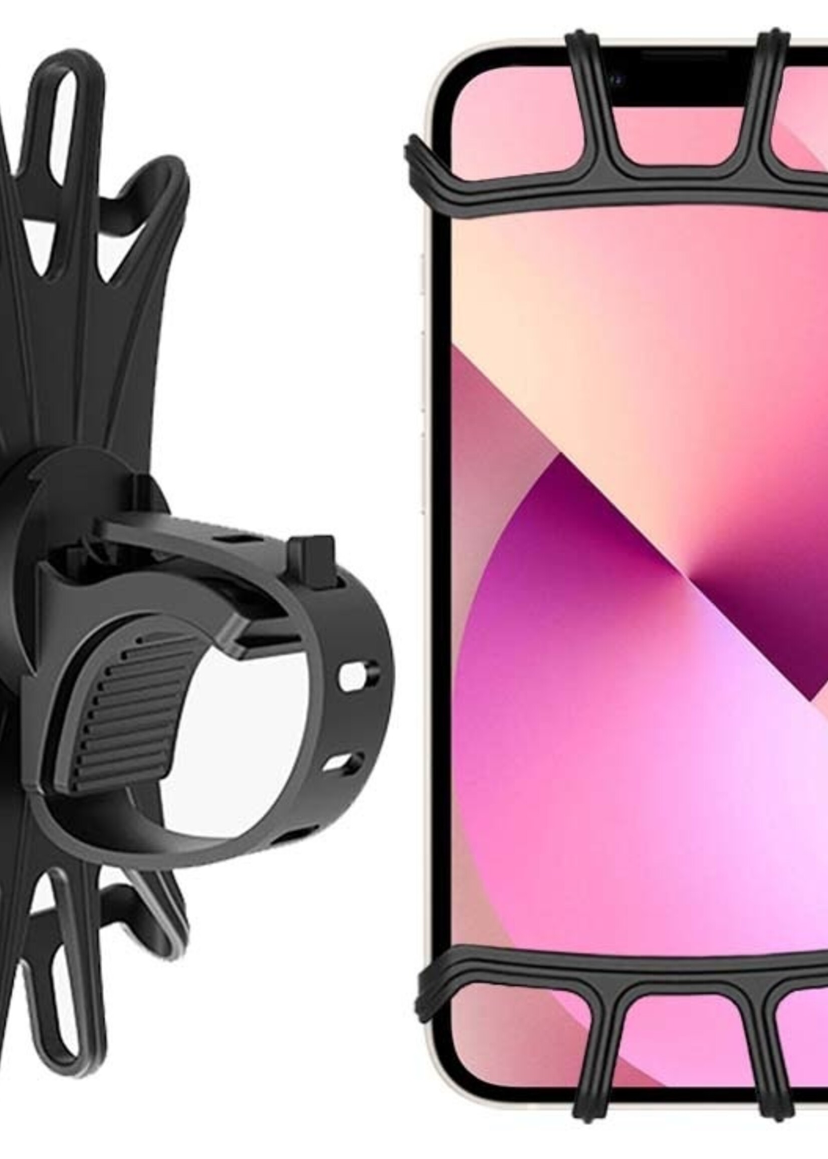 LUQ Telefoonhouder Fiets Universeel - Fiets Telefoonhouder Scooter En Buggy - 360 Draaibaar Telefoon Houder Fiets Siliconen - Zwart