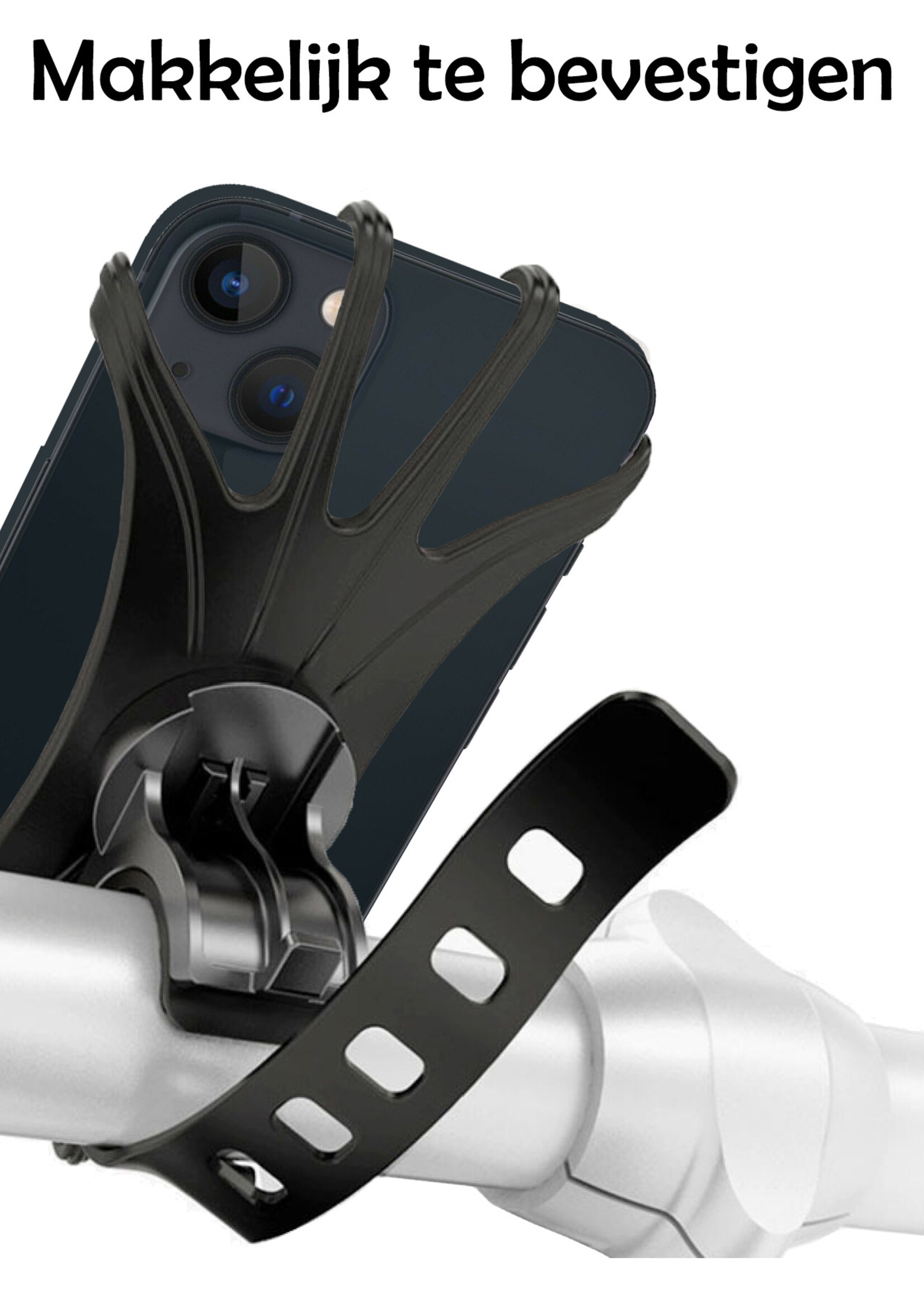 LUQ Telefoonhouder Fiets Universeel - Fiets Telefoonhouder Scooter En Buggy - 360 Draaibaar Telefoon Houder Fiets Siliconen - Zwart