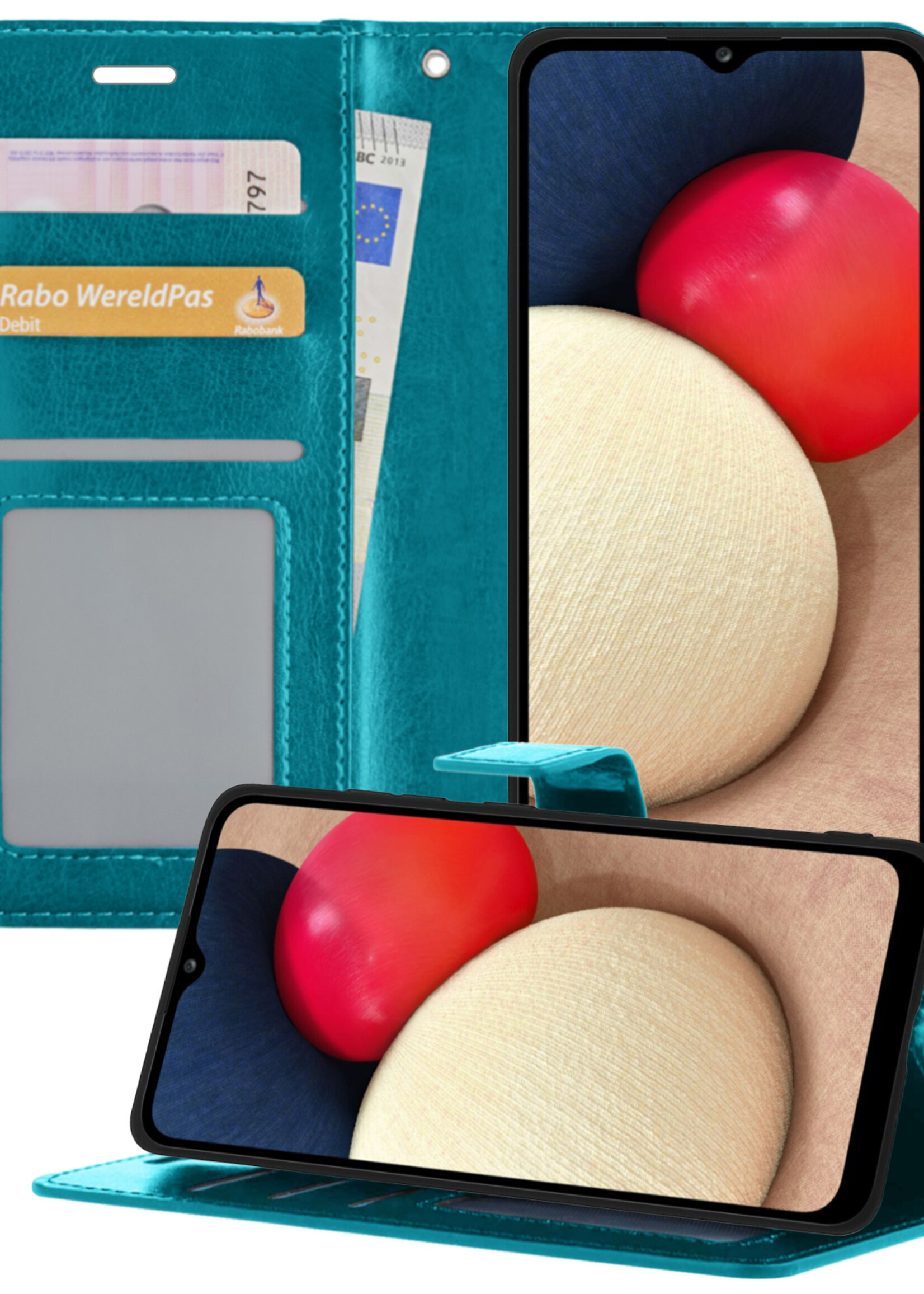 LUQ Hoesje Geschikt voor Samsung A02s Hoesje Book Case Hoes Wallet Cover - Hoes Geschikt voor Samsung Galaxy A02s Hoesje Bookcase Hoes - Turquoise