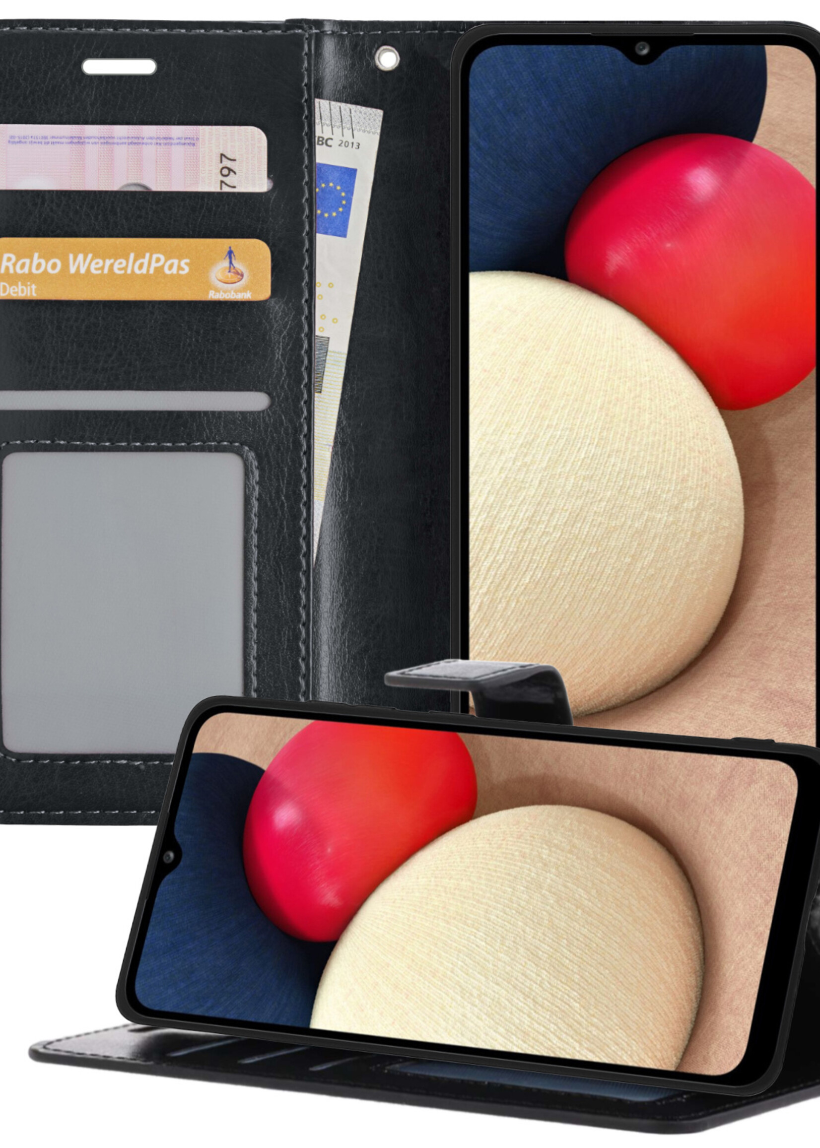 LUQ Hoesje Geschikt voor Samsung A02s Hoesje Book Case Hoes Wallet Cover - Hoes Geschikt voor Samsung Galaxy A02s Hoesje Bookcase Hoes - Zwart