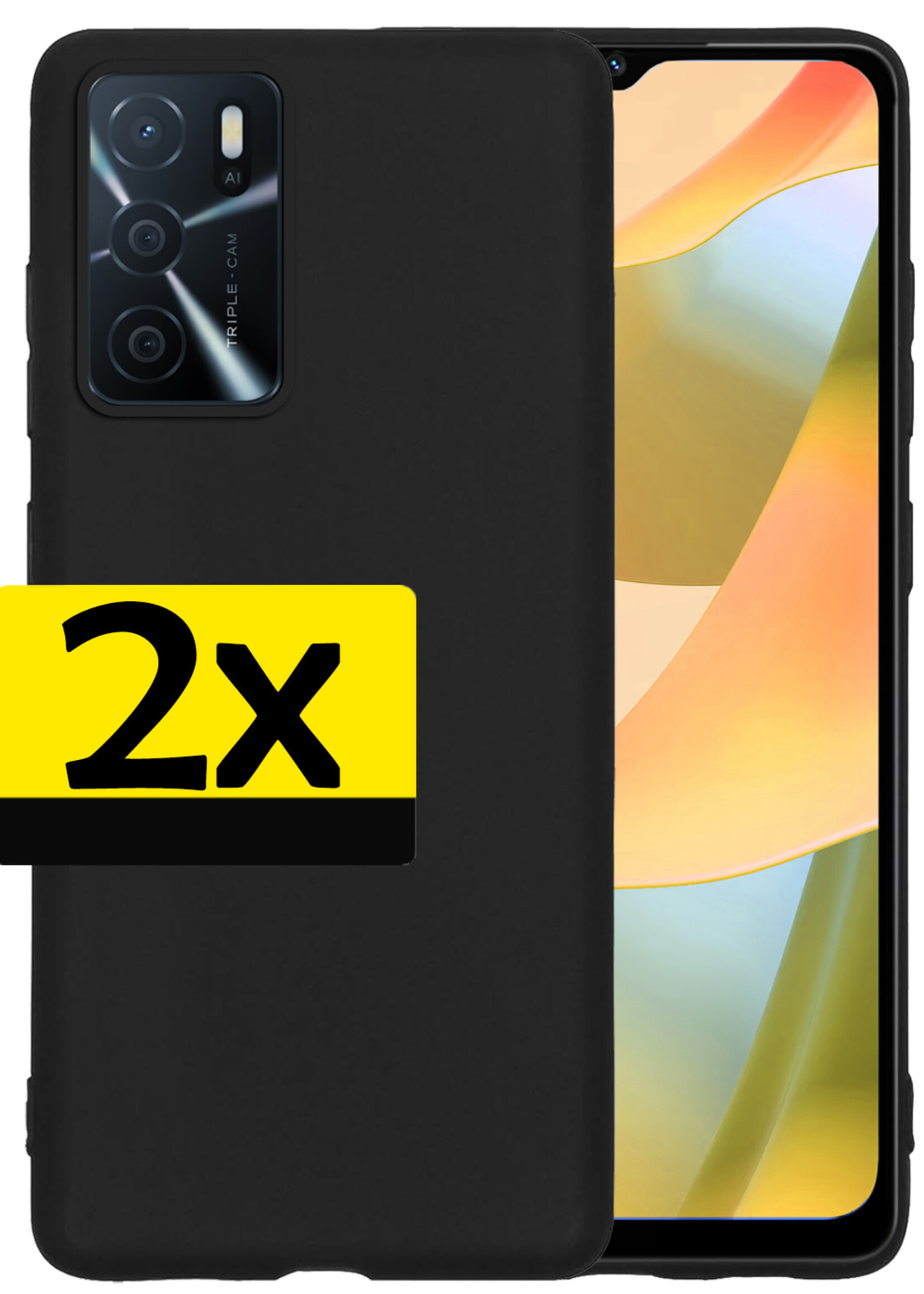 LUQ Hoesje Geschikt voor OPPO A16 Hoesje Siliconen Case - Hoes Geschikt voor OPPO A16 Hoes Siliconen - Zwart - 2 Stuks