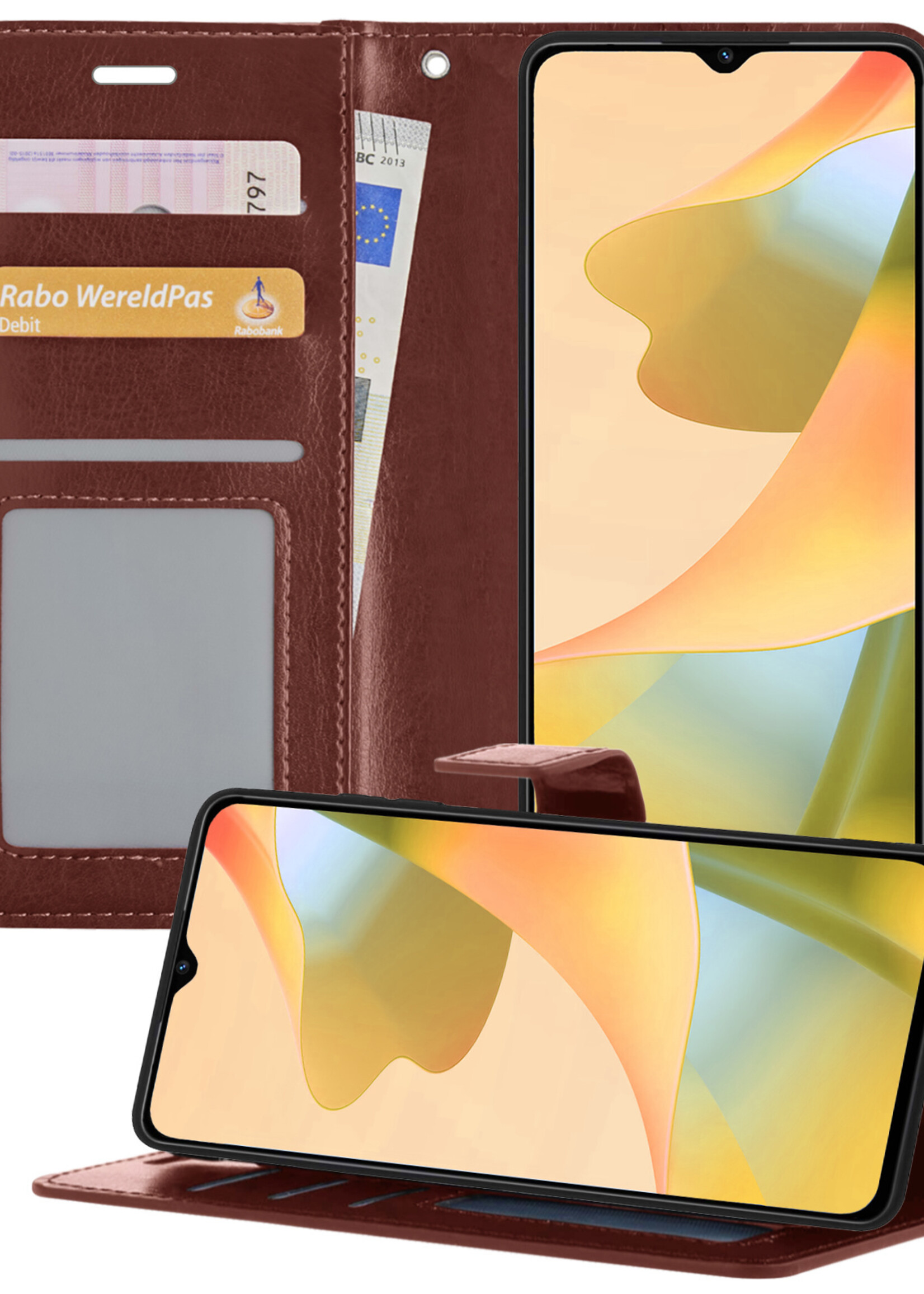 LUQ Hoesje Geschikt voor OPPO A16 Hoesje Book Case Hoes Wallet Cover - Hoes Geschikt voor OPPO A16 Hoesje Bookcase Hoes - Bruin