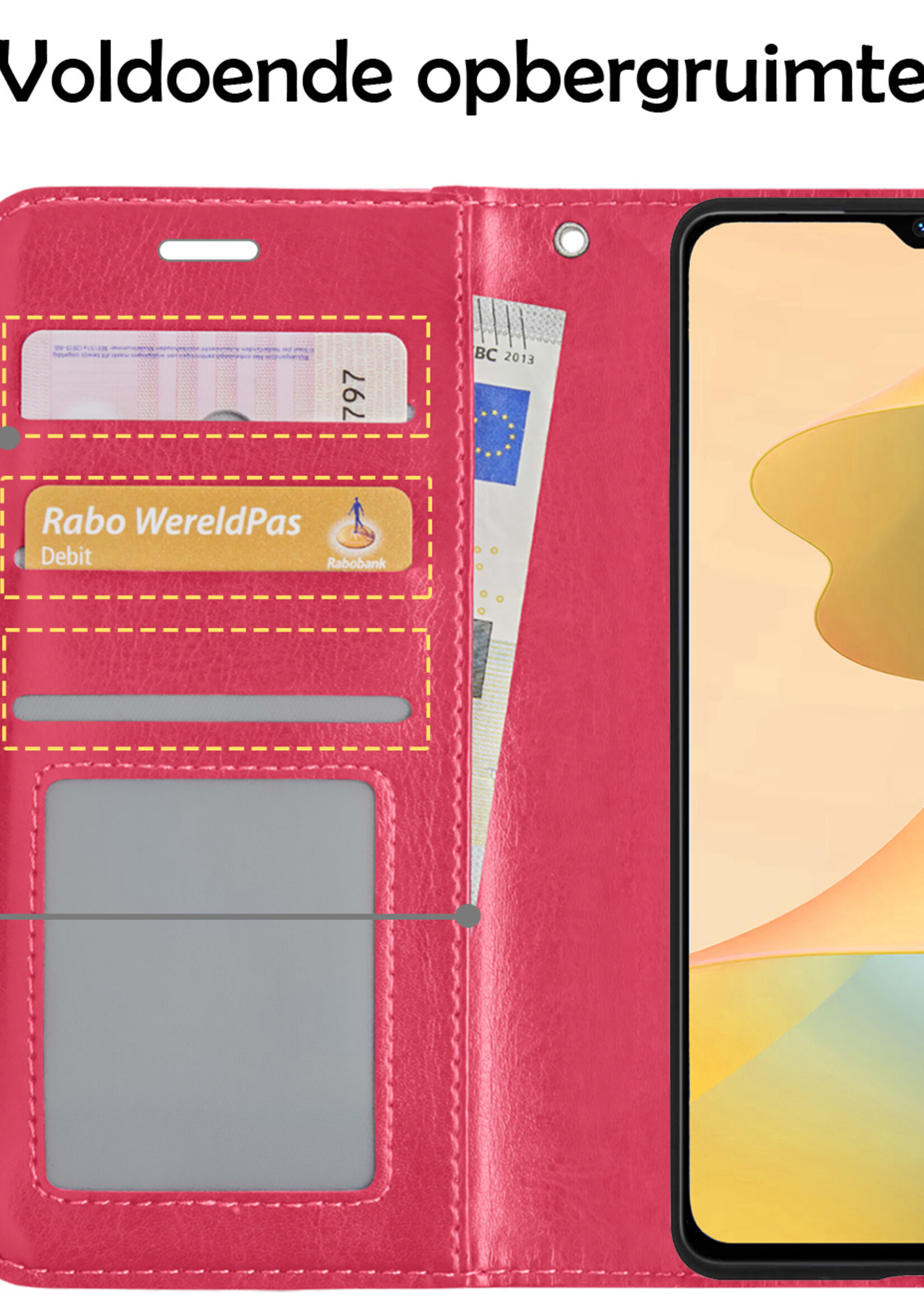 LUQ Hoesje Geschikt voor OPPO A16 Hoesje Book Case Hoes Wallet Cover - Hoes Geschikt voor OPPO A16 Hoesje Bookcase Hoes - Donkerroze
