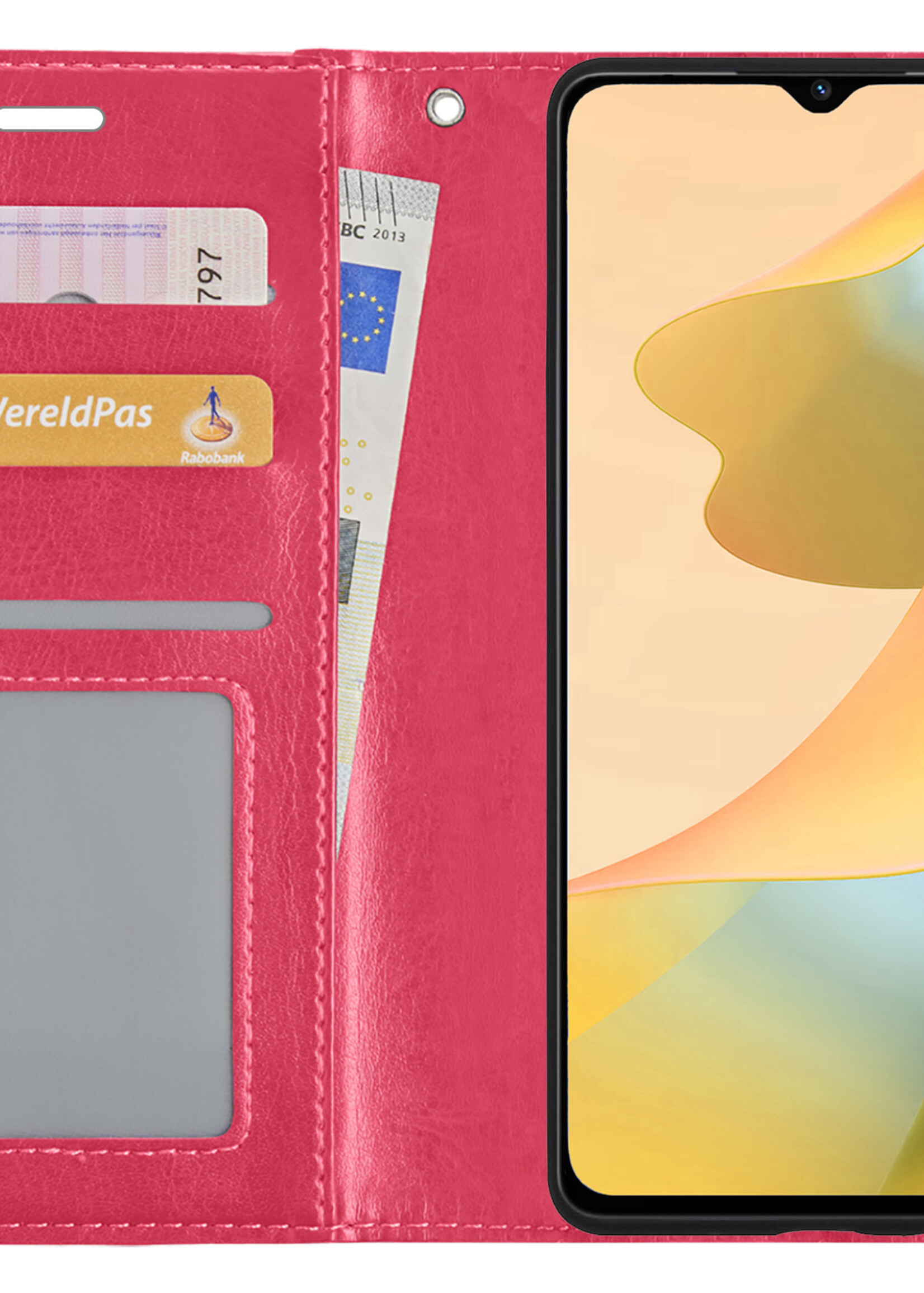 LUQ Hoesje Geschikt voor OPPO A16 Hoesje Book Case Hoes Wallet Cover - Hoes Geschikt voor OPPO A16 Hoesje Bookcase Hoes - Donkerroze