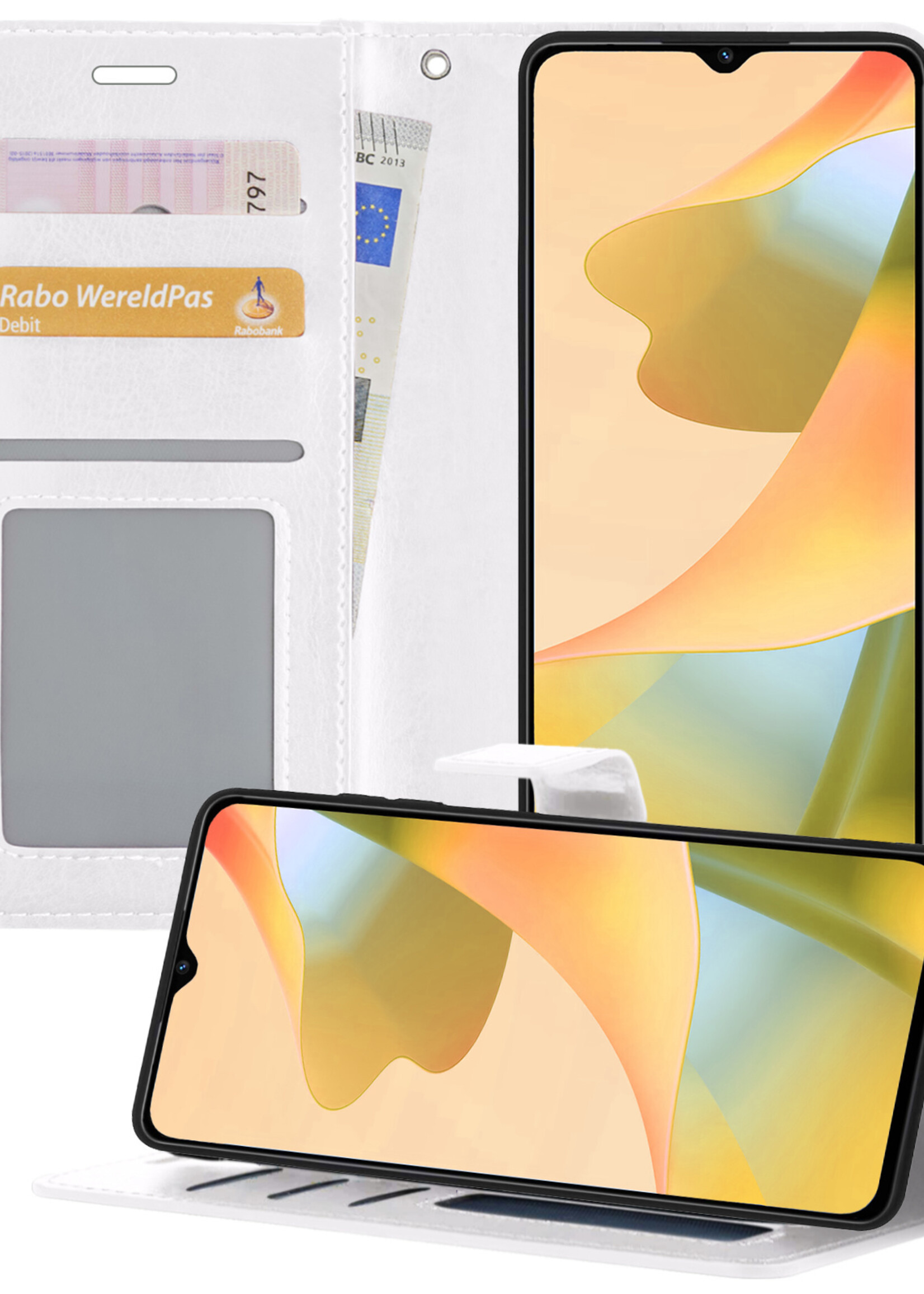 LUQ Hoesje Geschikt voor OPPO A16 Hoesje Book Case Hoes Wallet Cover - Hoes Geschikt voor OPPO A16 Hoesje Bookcase Hoes - Wit