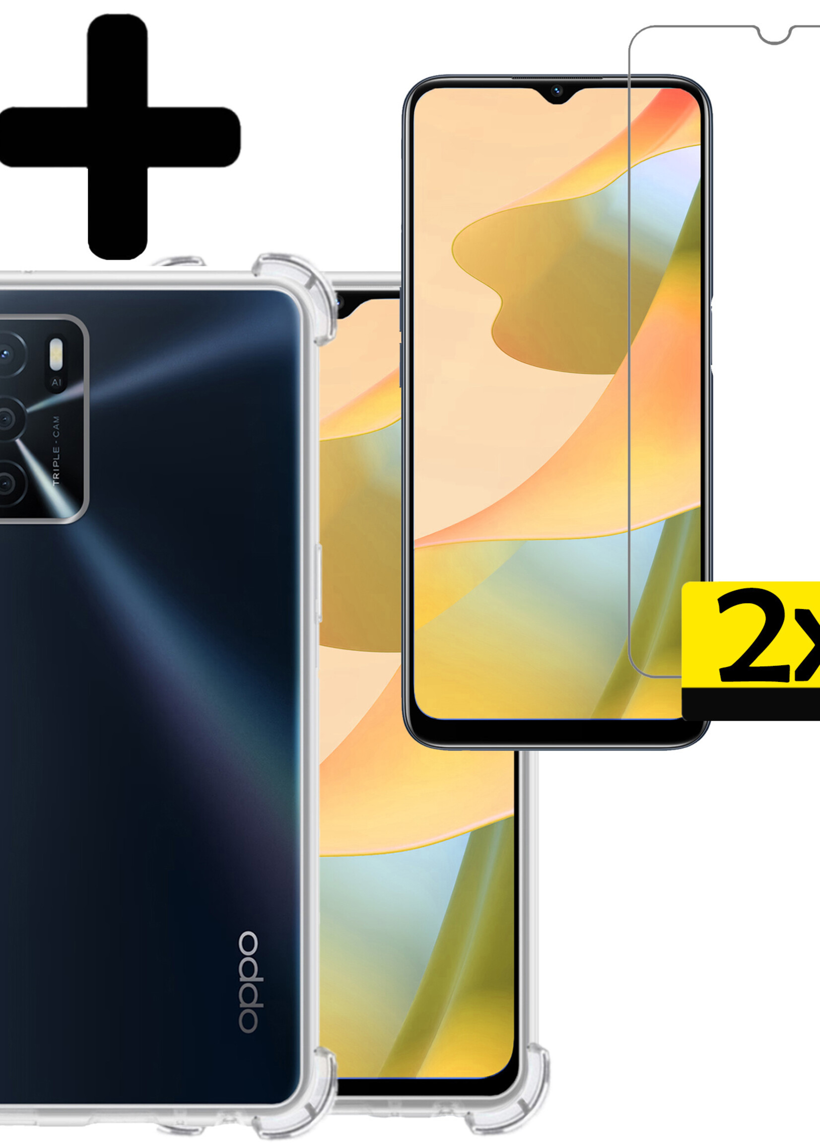 LUQ Hoesje Geschikt voor OPPO A16 Hoesje Shockproof Case Siliconen Met 2x Screenprotector - Hoes Geschikt voor OPPO A16 Hoes Cover Siliconen - Transparant
