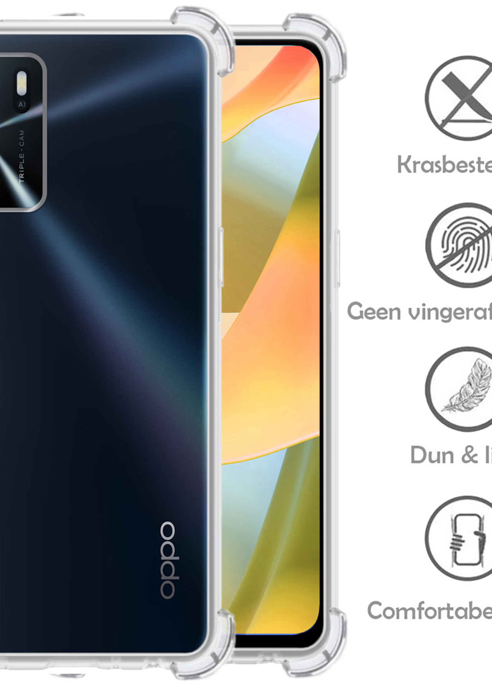 LUQ Hoesje Geschikt voor OPPO A16 Hoesje Shockproof Case Siliconen Met 2x Screenprotector - Hoes Geschikt voor OPPO A16 Hoes Cover Siliconen - Transparant