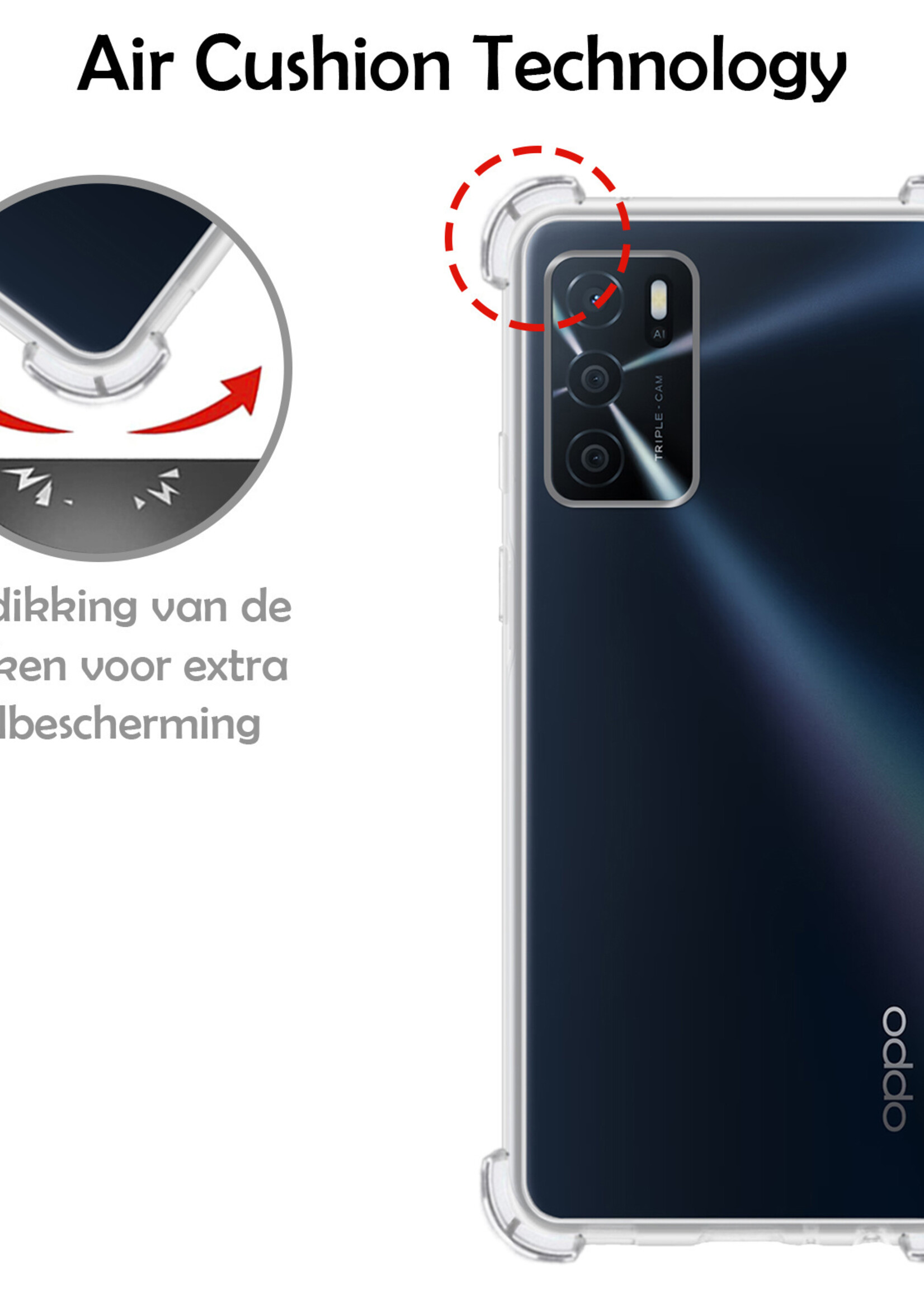 LUQ Hoesje Geschikt voor OPPO A16 Hoesje Shockproof Case Siliconen Met 2x Screenprotector - Hoes Geschikt voor OPPO A16 Hoes Cover Siliconen - Transparant