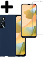 LUQ LUQ OPPO A16 Hoesje Siliconen Met Screenprotector - Donkerblauw
